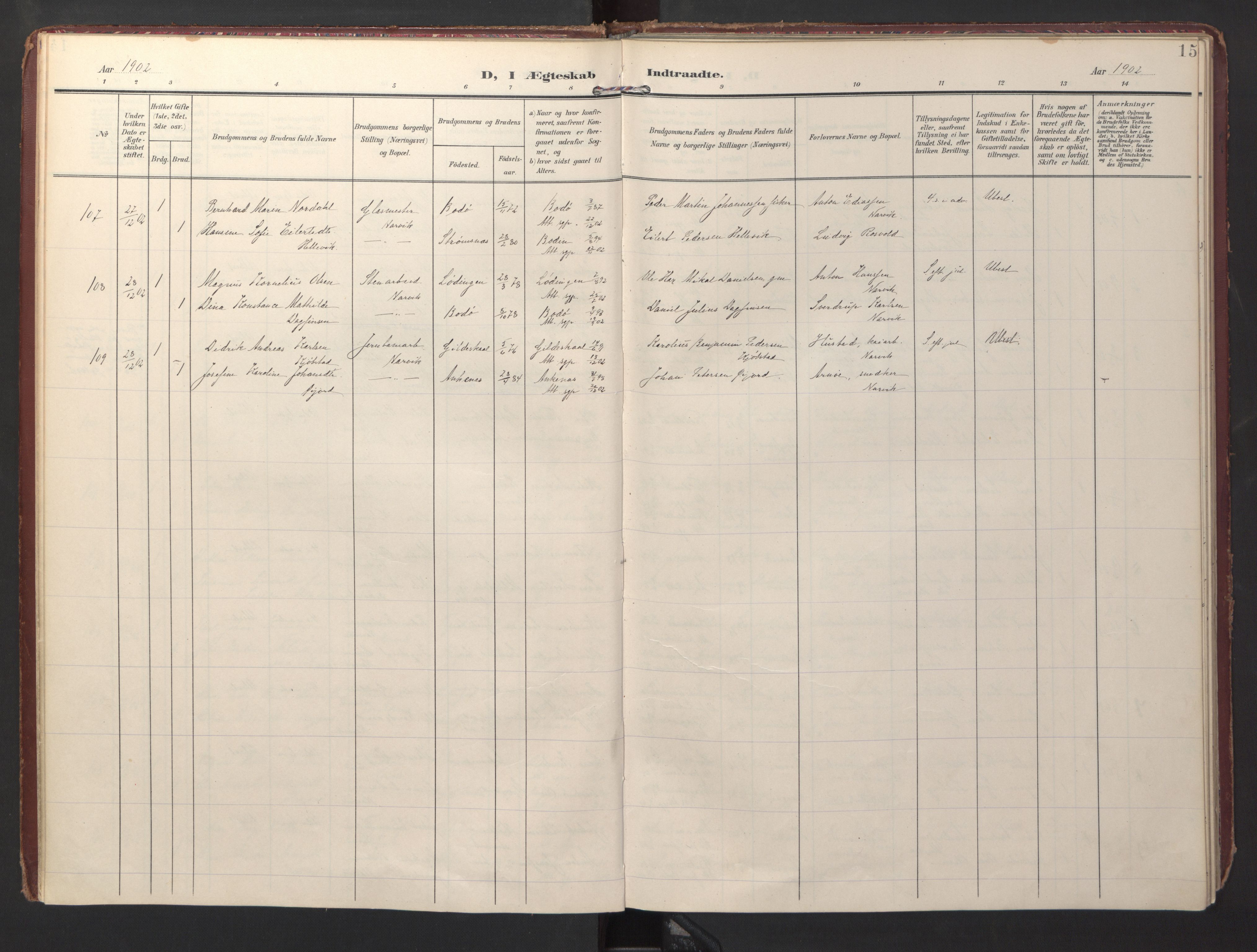 Ministerialprotokoller, klokkerbøker og fødselsregistre - Nordland, AV/SAT-A-1459/871/L0999: Parish register (official) no. 871A15, 1902-1917, p. 15