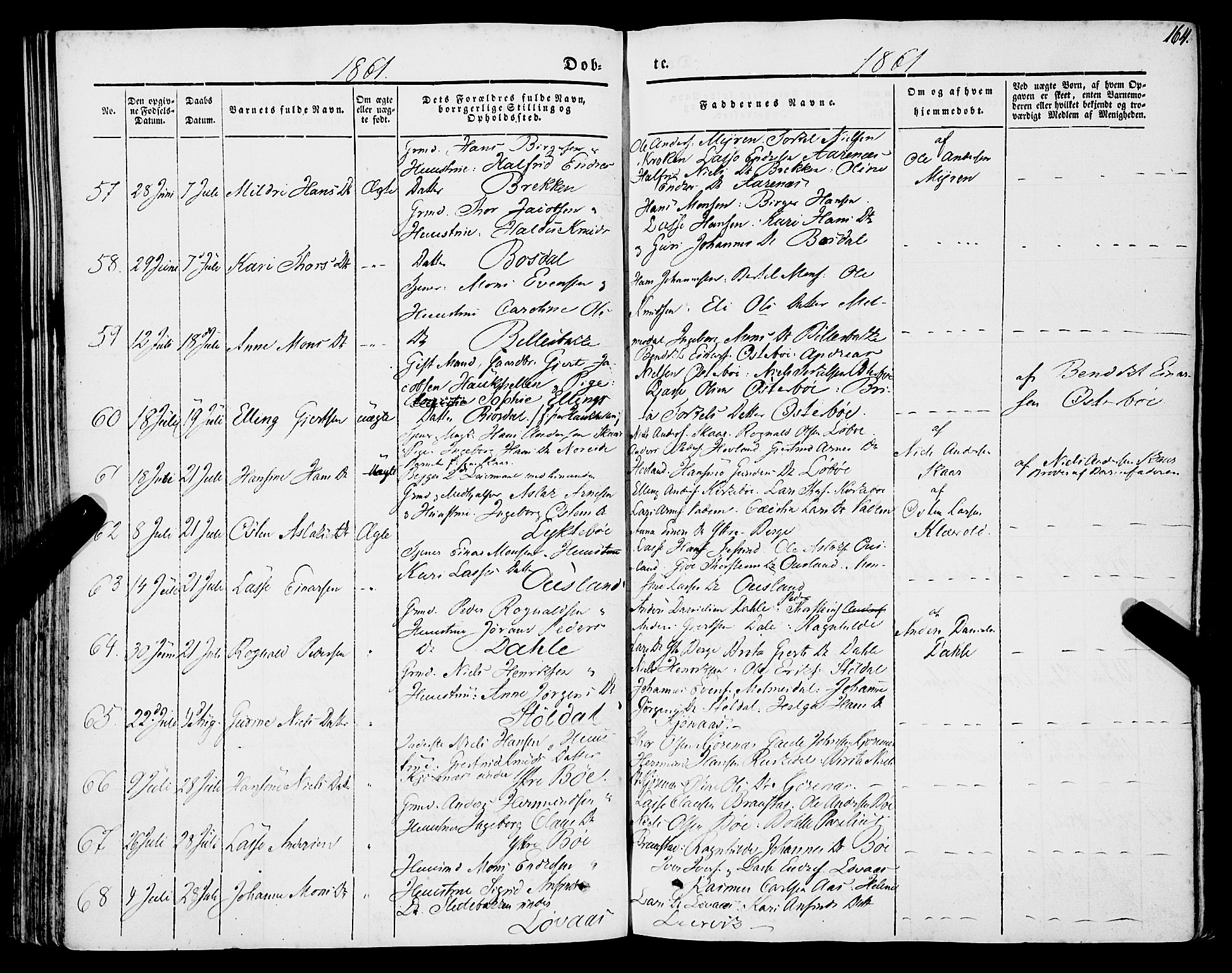 Lavik sokneprestembete, SAB/A-80901: Parish register (official) no. A 3, 1843-1863, p. 164