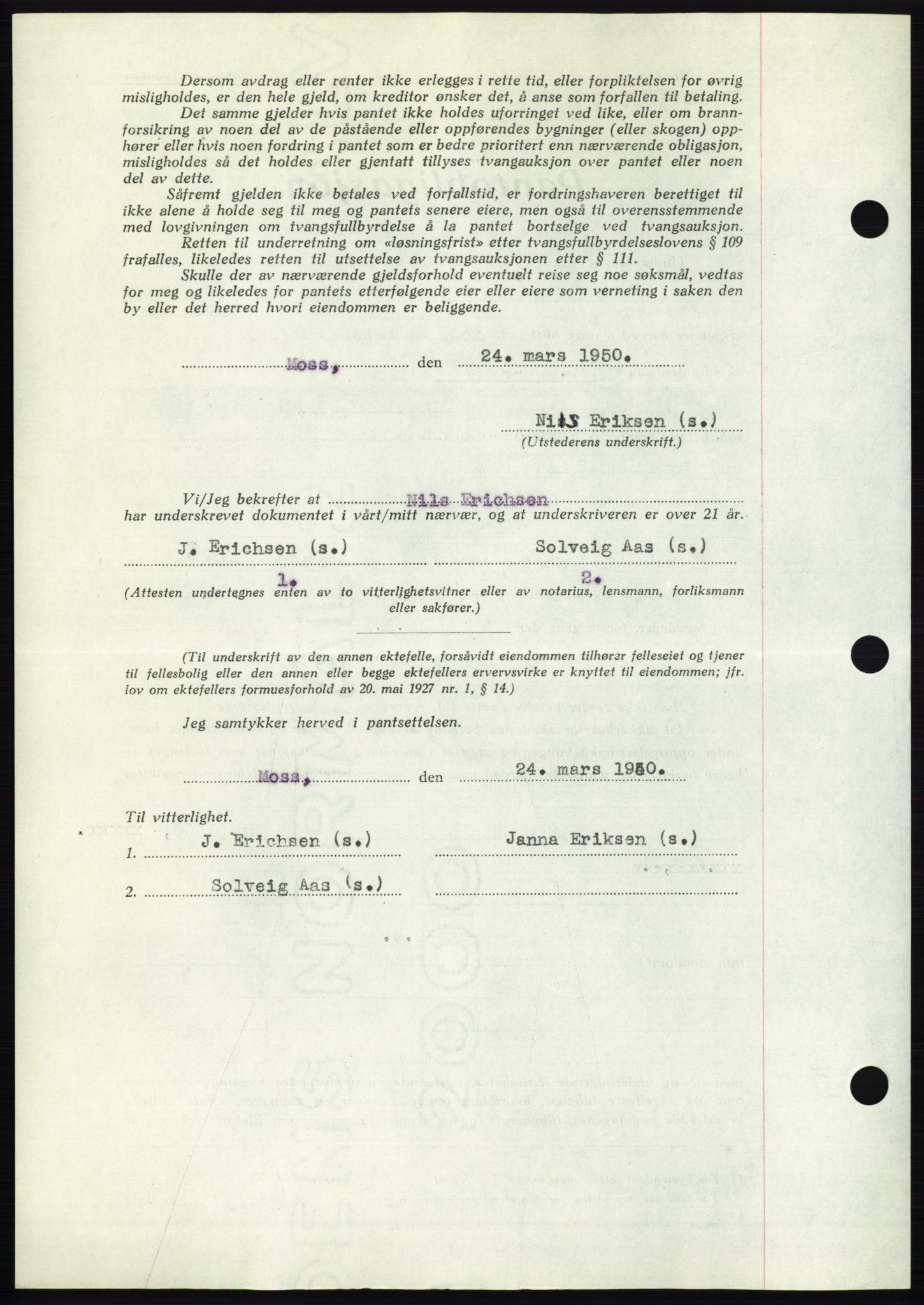 Moss sorenskriveri, AV/SAO-A-10168: Mortgage book no. B24, 1950-1950, Diary no: : 962/1950