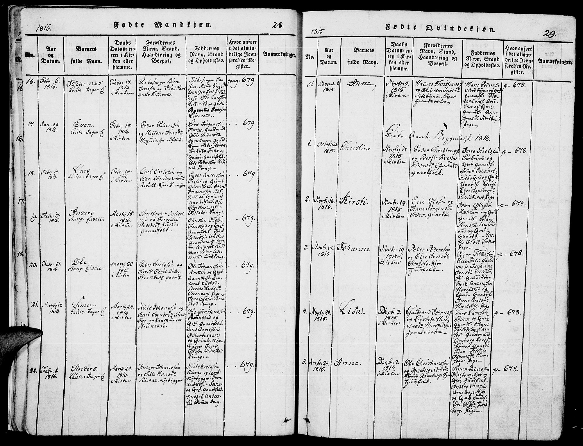 Romedal prestekontor, AV/SAH-PREST-004/K/L0002: Parish register (official) no. 2, 1814-1828, p. 28-29