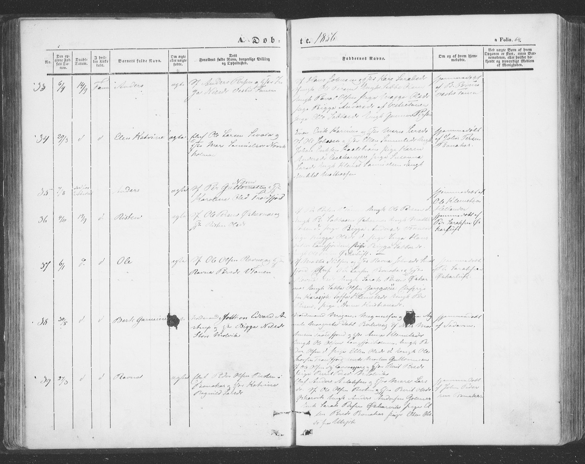 Tana sokneprestkontor, SATØ/S-1334/H/Ha/L0001kirke: Parish register (official) no. 1, 1846-1861, p. 64