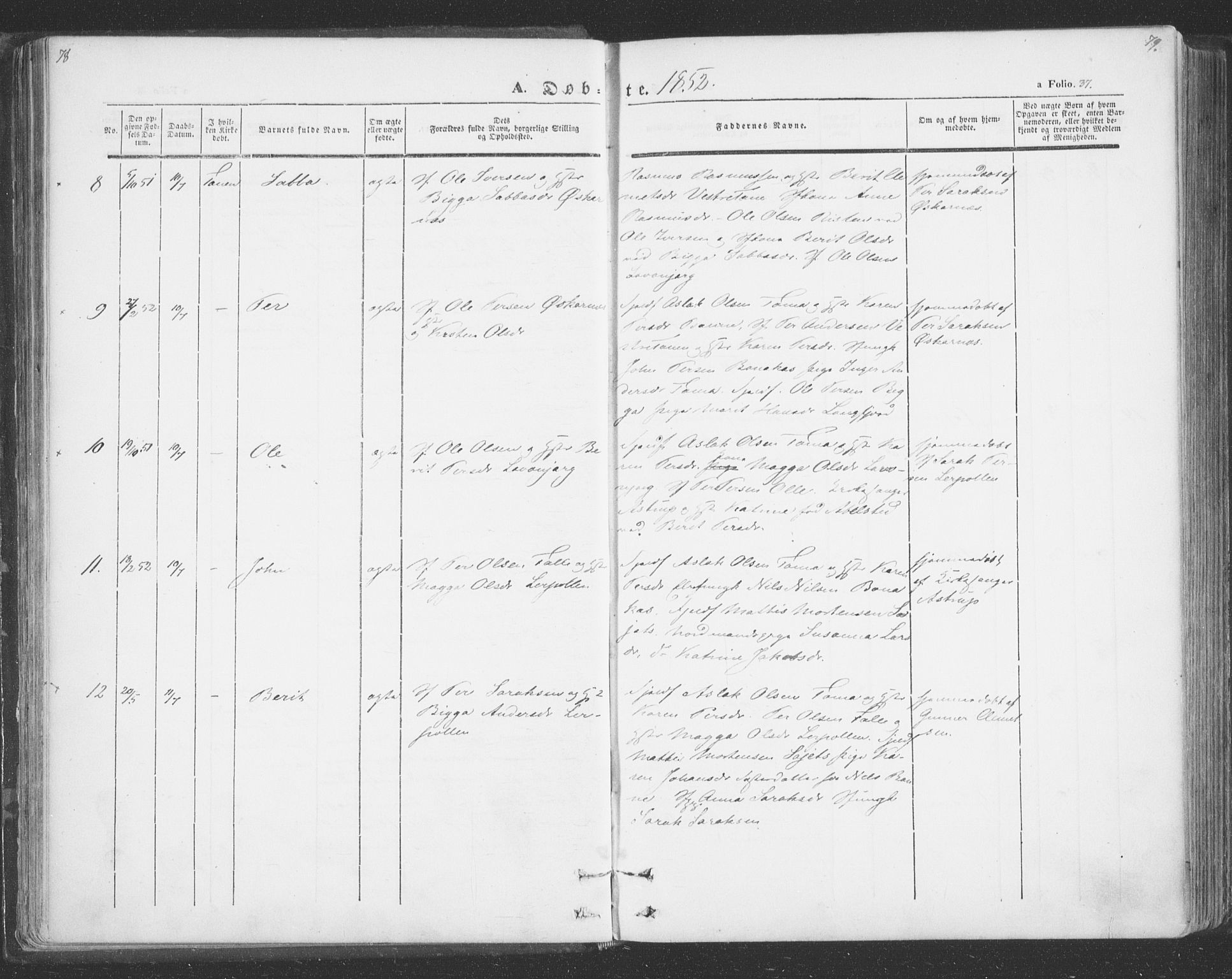 Tana sokneprestkontor, SATØ/S-1334/H/Ha/L0001kirke: Parish register (official) no. 1, 1846-1861, p. 37