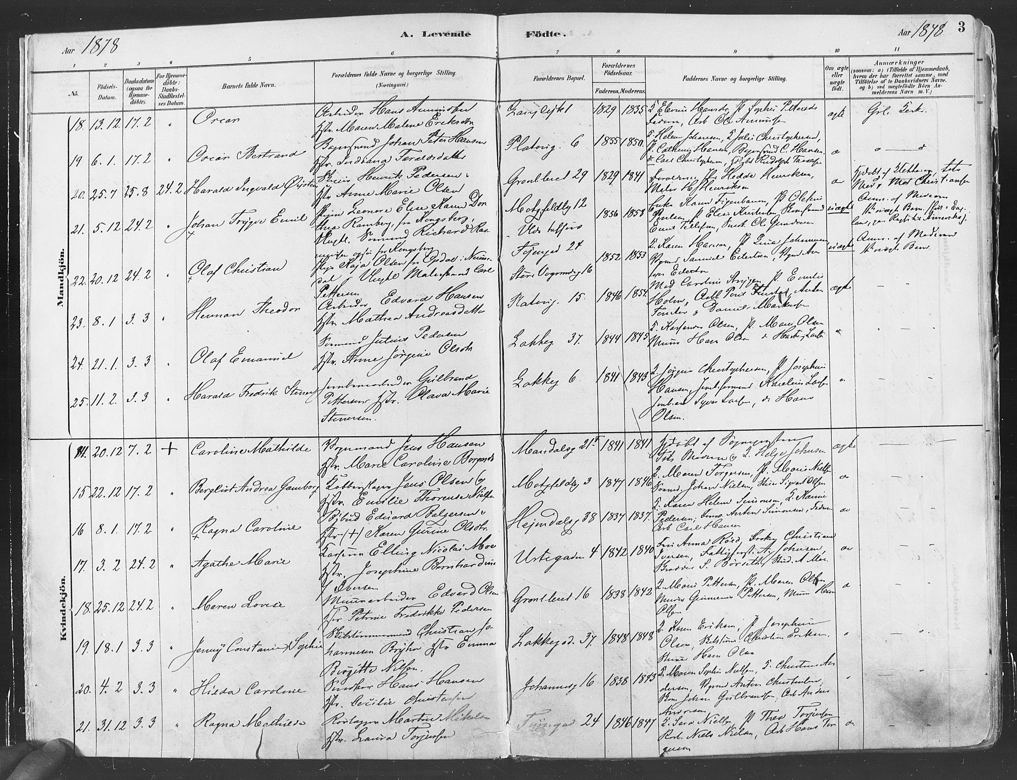 Grønland prestekontor Kirkebøker, AV/SAO-A-10848/F/Fa/L0007: Parish register (official) no. 7, 1878-1888, p. 3