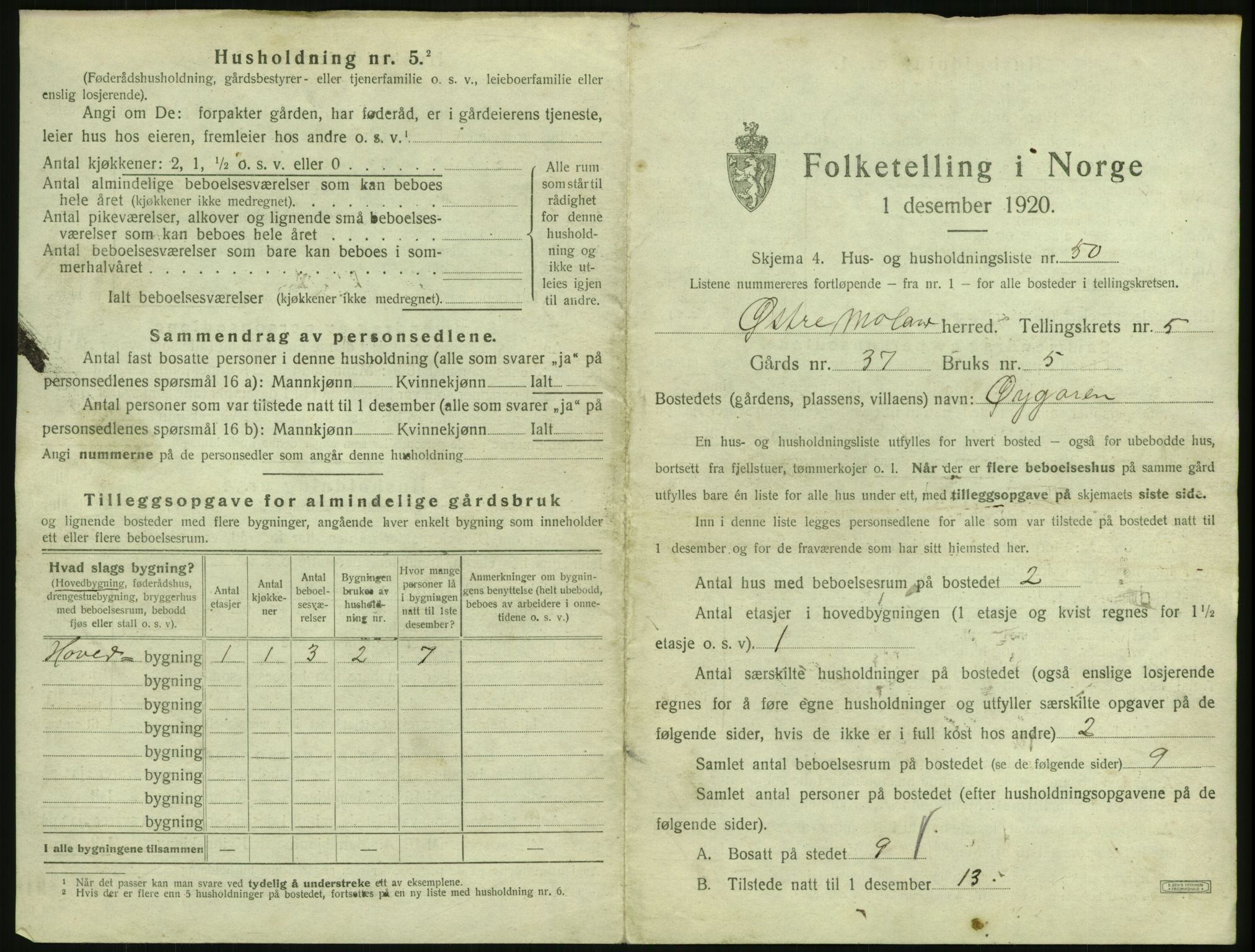 SAK, 1920 census for Austre Moland, 1920, p. 545