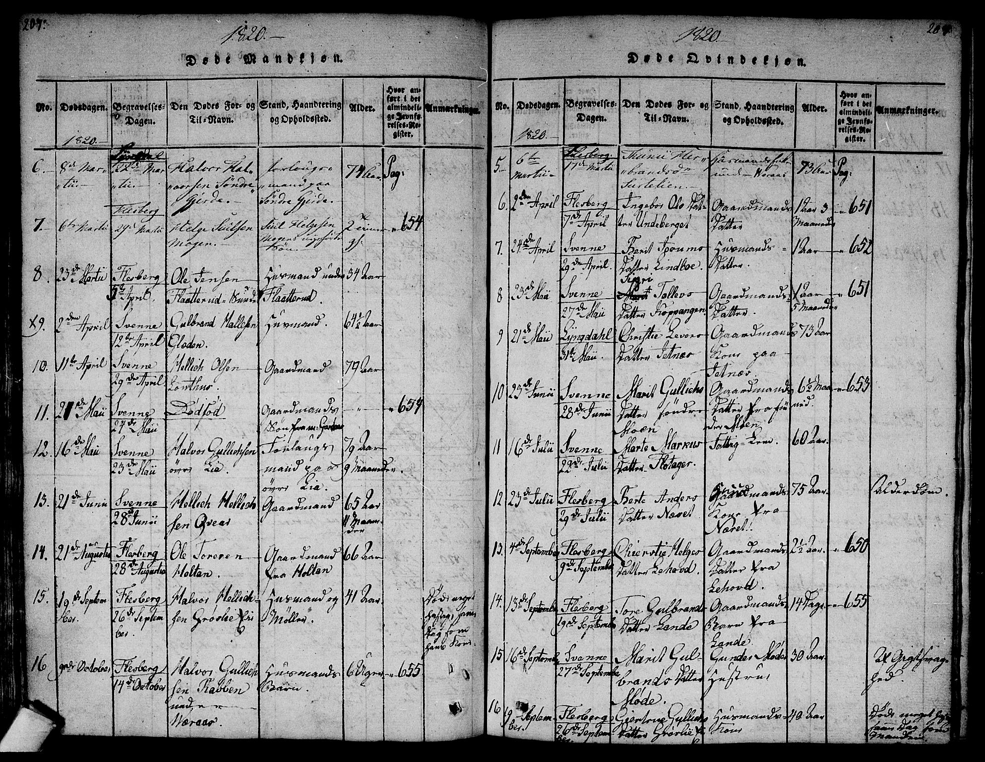 Flesberg kirkebøker, AV/SAKO-A-18/F/Fa/L0005: Parish register (official) no. I 5, 1816-1834, p. 207-208