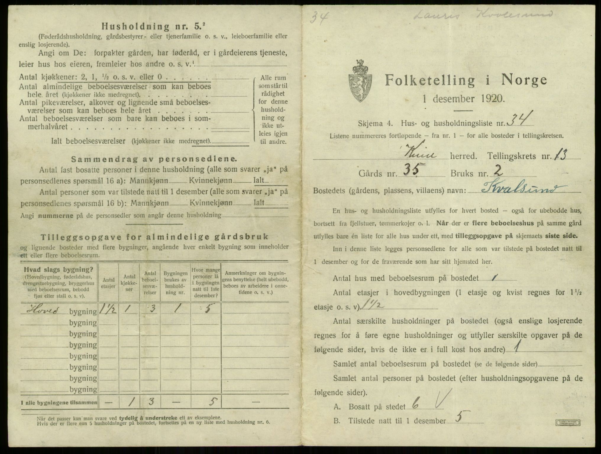 SAB, 1920 census for Kinn, 1920, p. 616