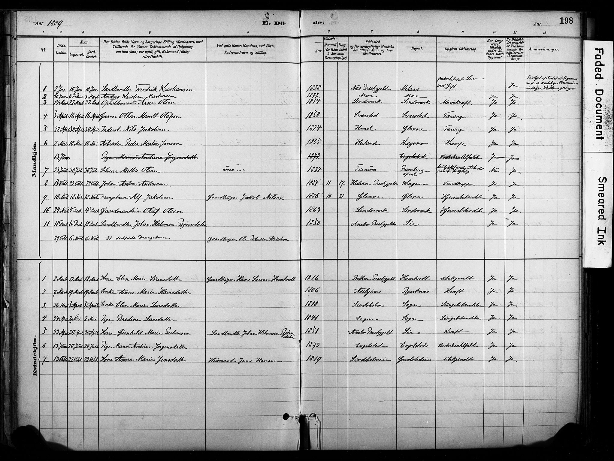Lardal kirkebøker, SAKO/A-350/F/Fb/L0001: Parish register (official) no. II 1, 1881-1911, p. 198