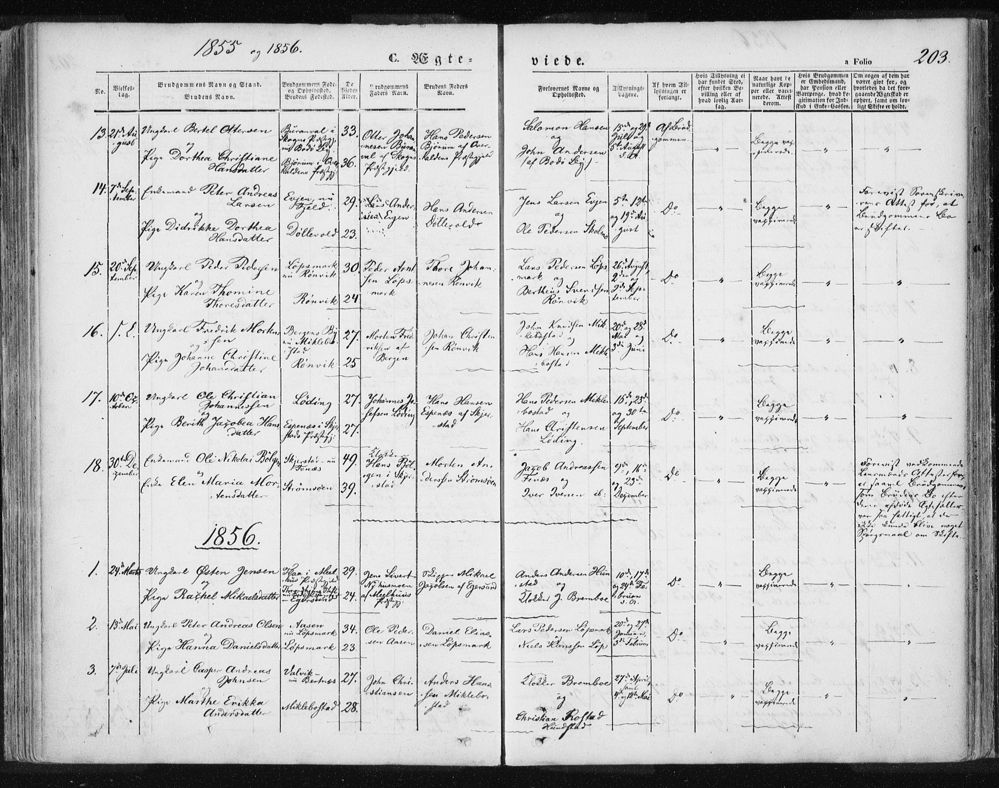 Ministerialprotokoller, klokkerbøker og fødselsregistre - Nordland, SAT/A-1459/801/L0007: Parish register (official) no. 801A07, 1845-1863, p. 203