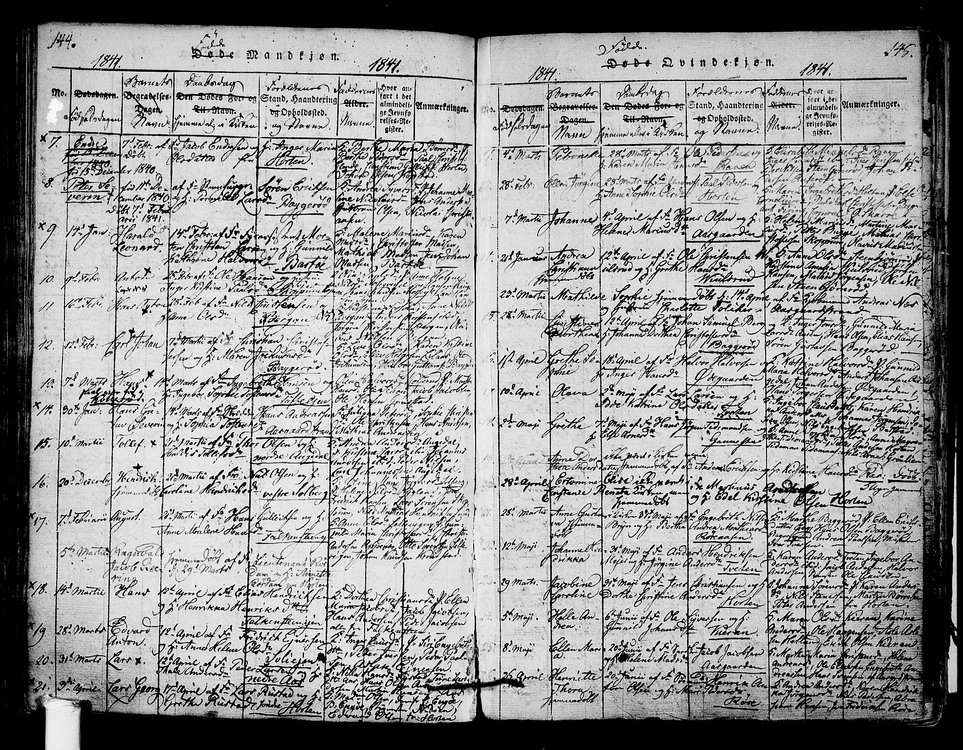 Borre kirkebøker, SAKO/A-338/F/Fa/L0004: Parish register (official) no. I 4, 1815-1845, p. 144-145
