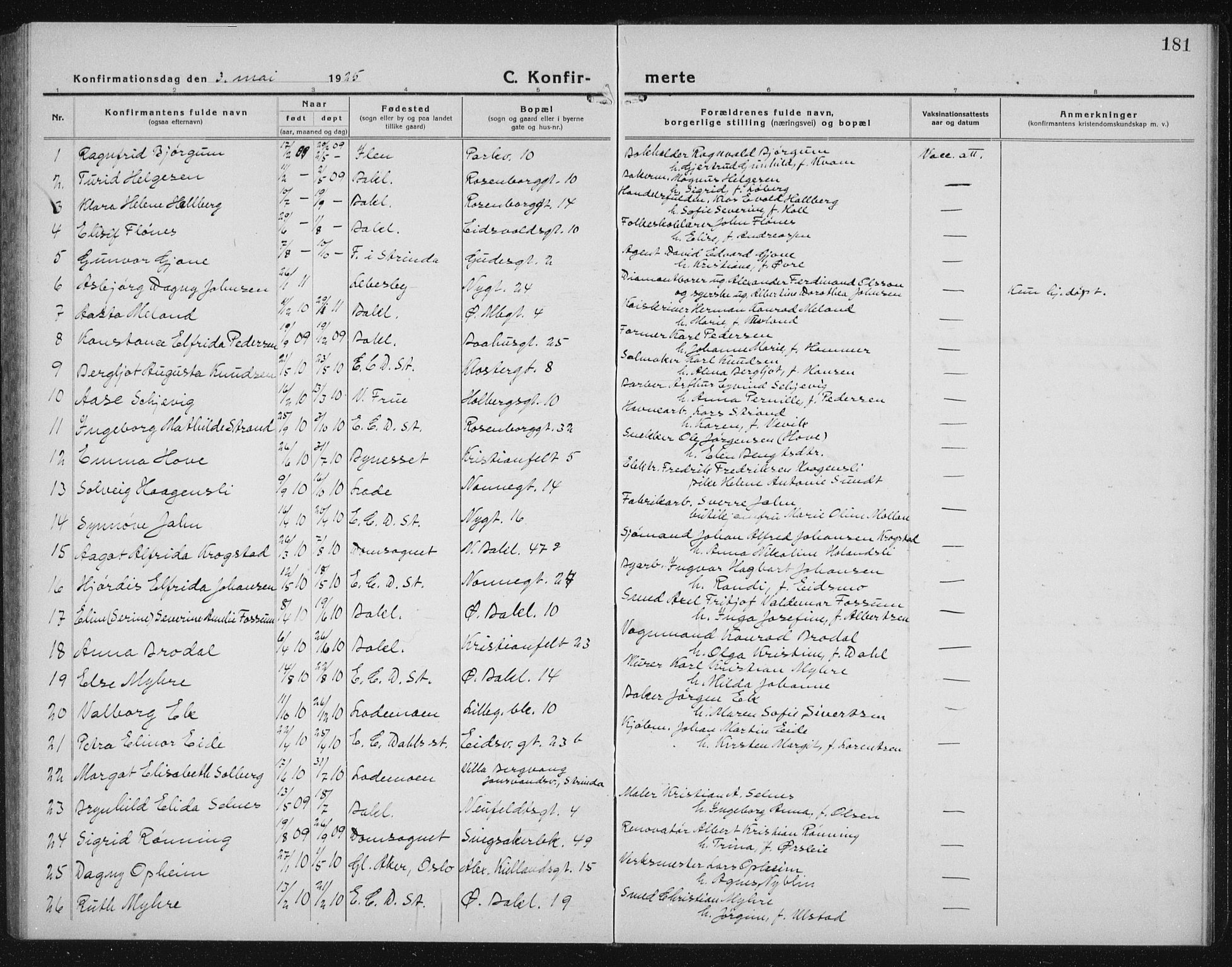 Ministerialprotokoller, klokkerbøker og fødselsregistre - Sør-Trøndelag, SAT/A-1456/604/L0227: Parish register (copy) no. 604C10, 1923-1942, p. 181