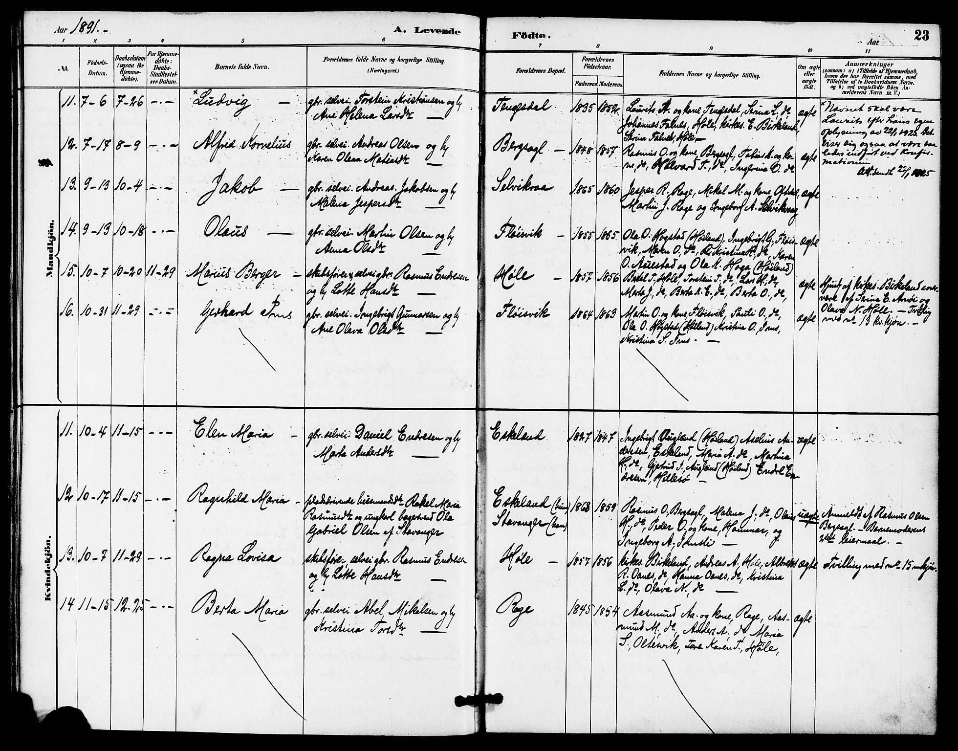 Høgsfjord sokneprestkontor, AV/SAST-A-101624/H/Ha/Haa/L0005: Parish register (official) no. A 5, 1885-1897, p. 23