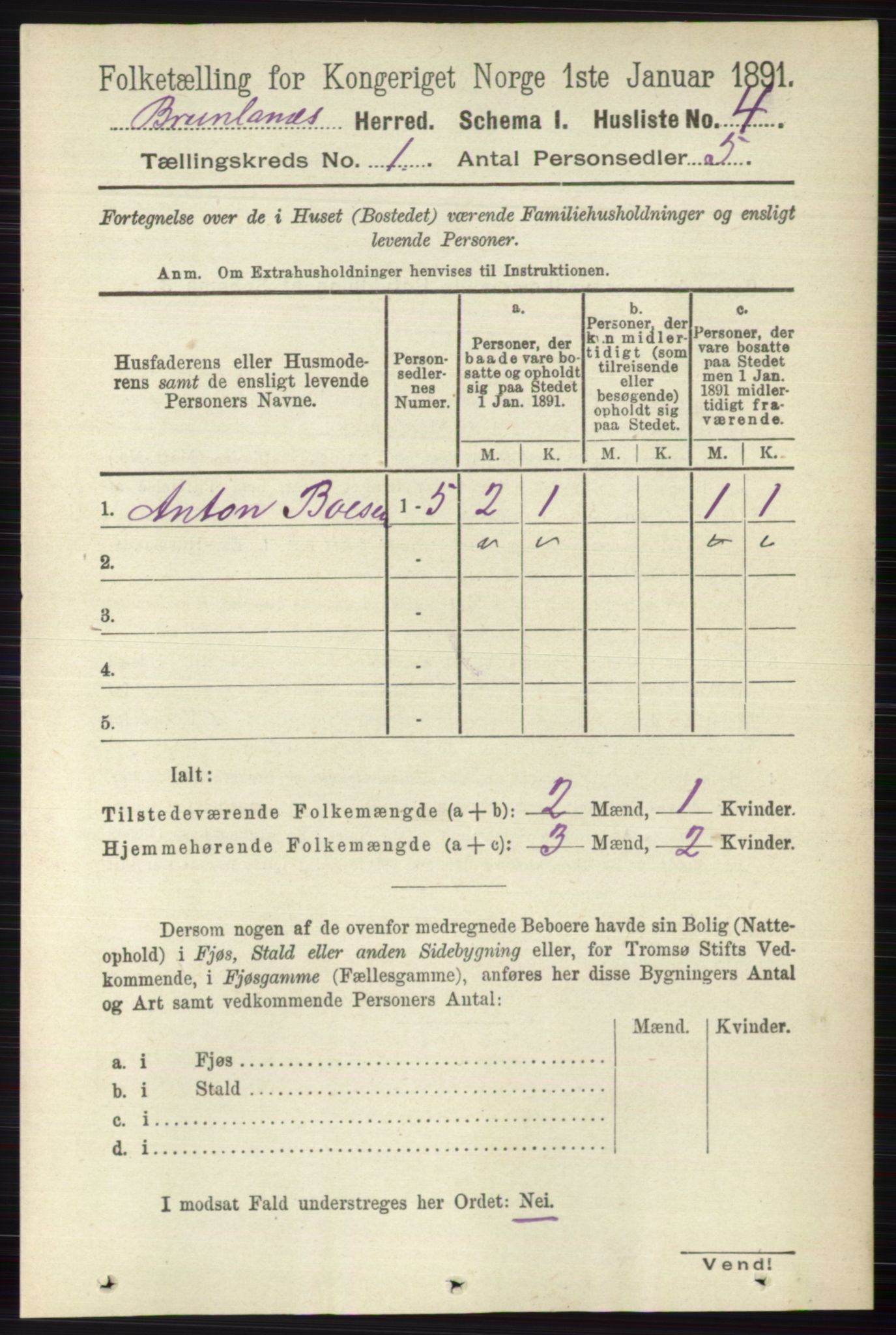 RA, 1891 census for 0726 Brunlanes, 1891, p. 39