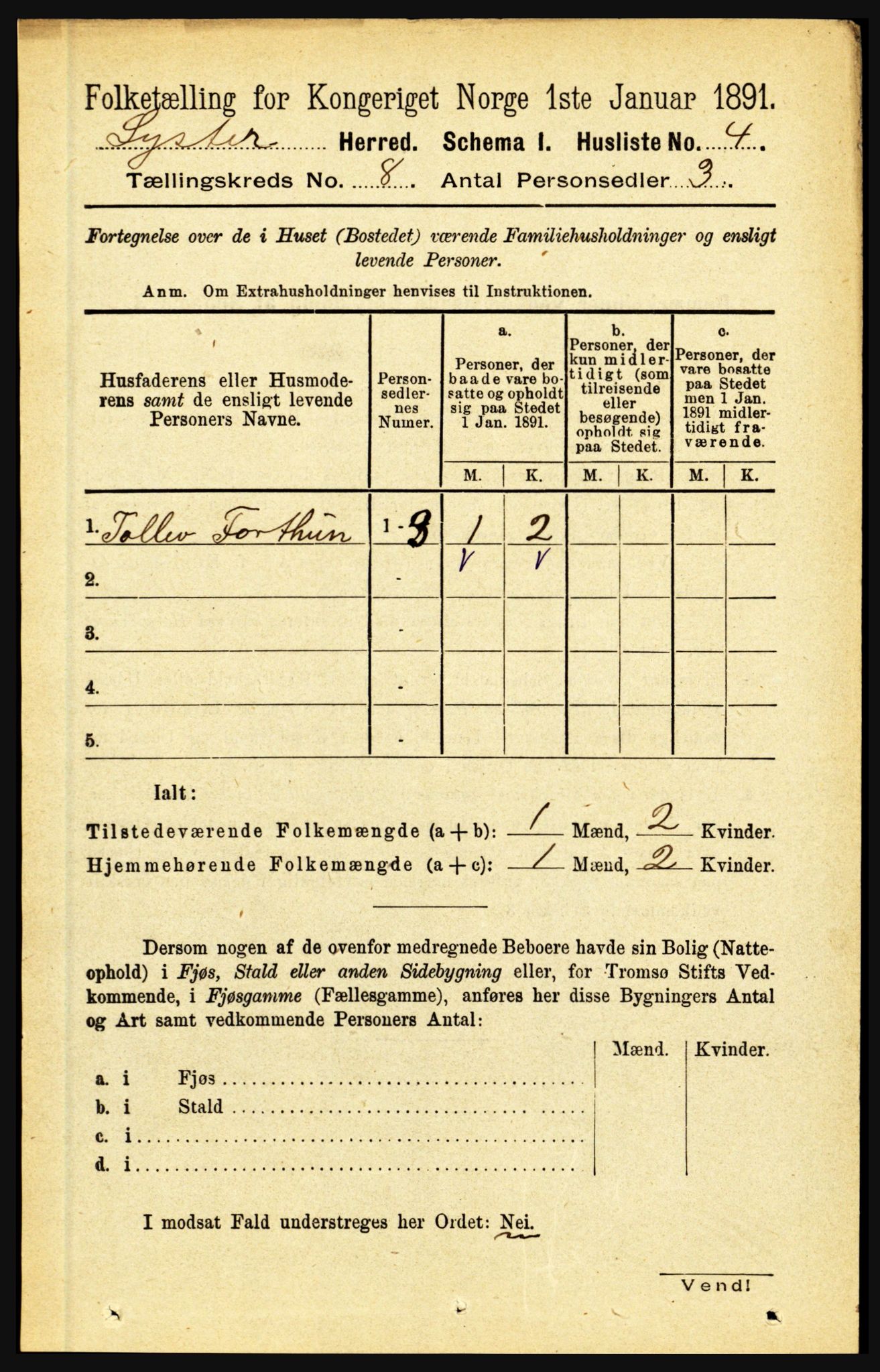 RA, 1891 census for 1426 Luster, 1891, p. 2675