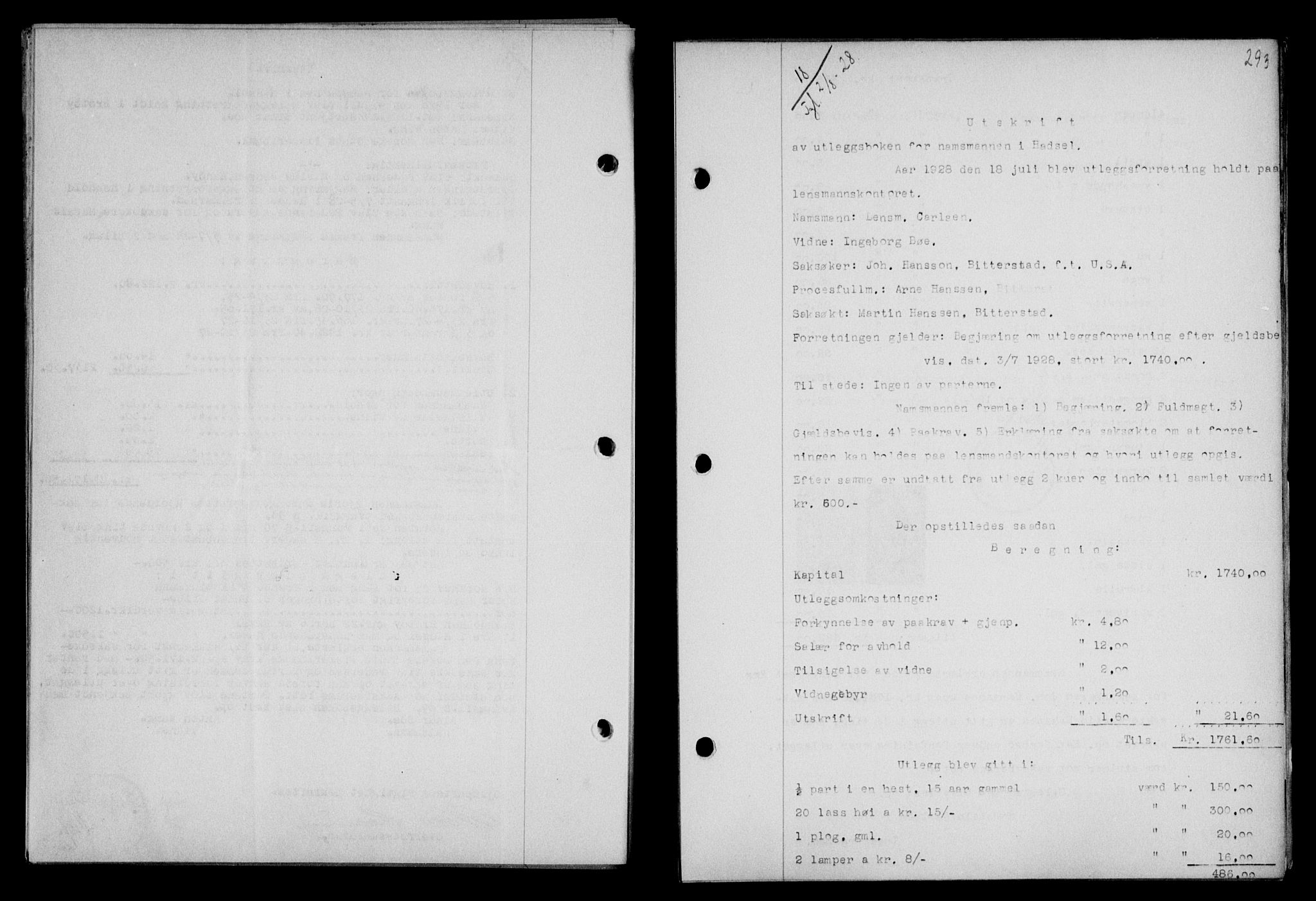 Vesterålen sorenskriveri, AV/SAT-A-4180/1/2/2Ca/L0046: Mortgage book no. 39, 1928-1928, Deed date: 02.08.1928