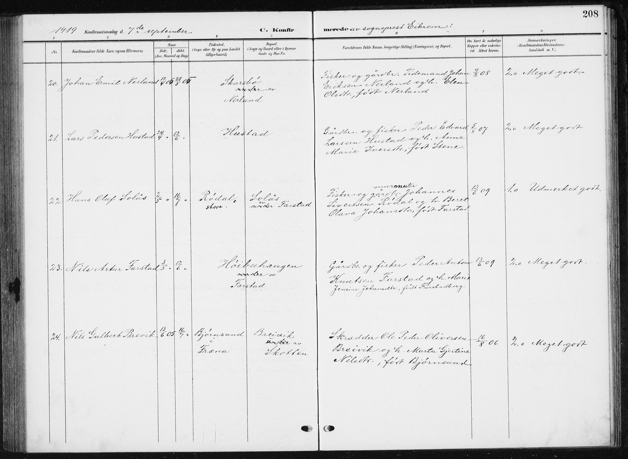 Ministerialprotokoller, klokkerbøker og fødselsregistre - Møre og Romsdal, AV/SAT-A-1454/567/L0784: Parish register (copy) no. 567C04, 1903-1938, p. 208