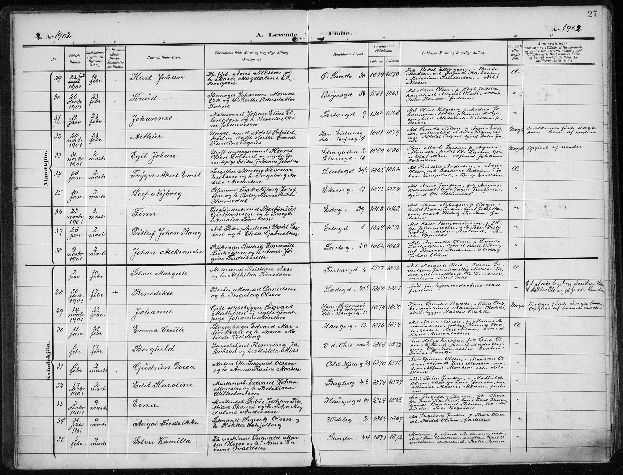 Sandviken Sokneprestembete, AV/SAB-A-77601/H/Ha/L0006: Parish register (official) no. B 3, 1901-1912, p. 27