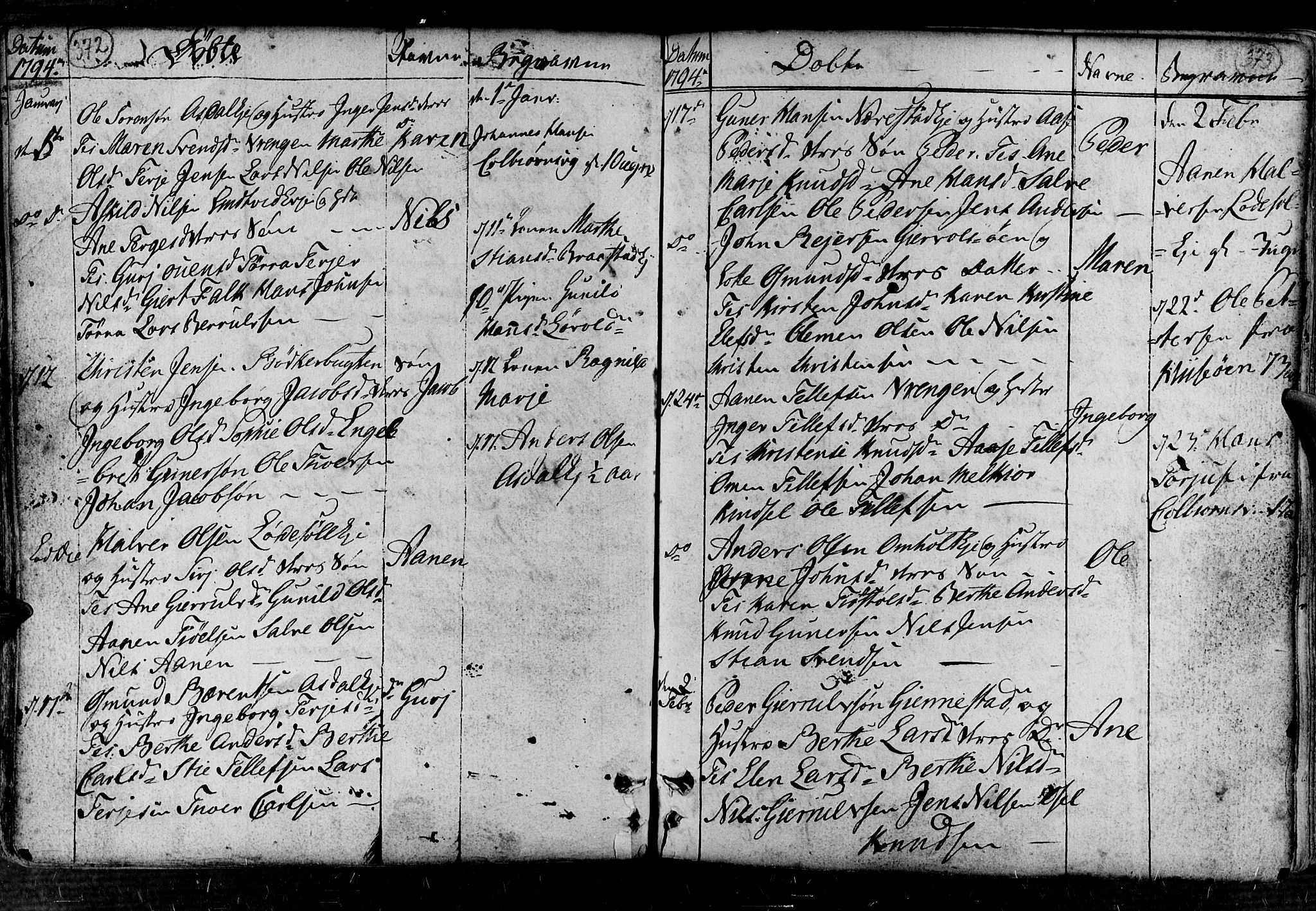 Øyestad sokneprestkontor, SAK/1111-0049/F/Fa/L0008: Parish register (official) no. A 8, 1777-1804, p. 372-373
