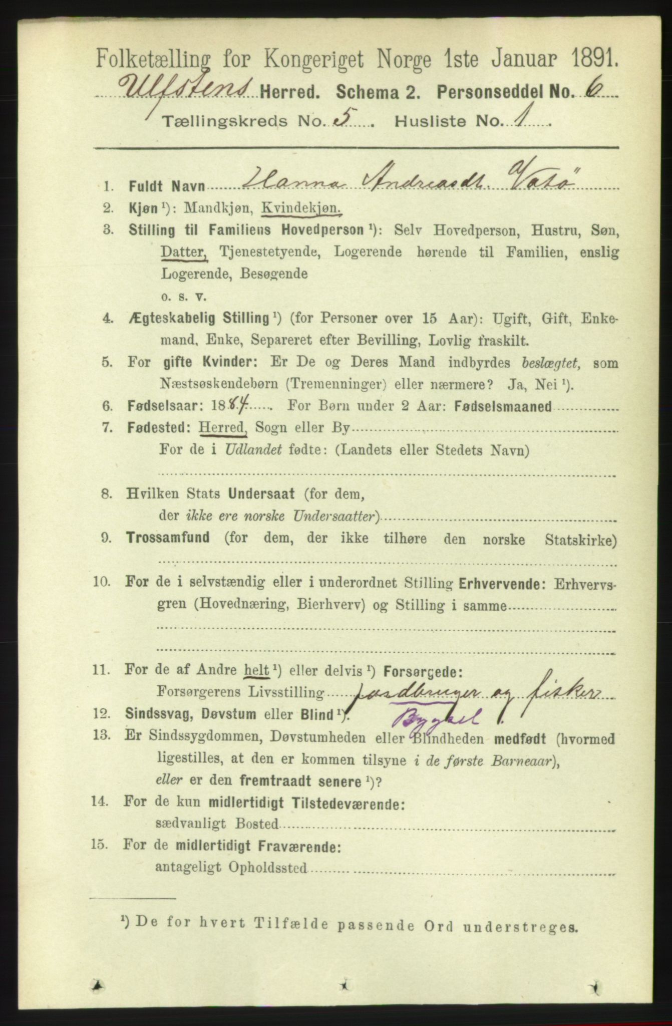 RA, 1891 census for 1516 Ulstein, 1891, p. 1266