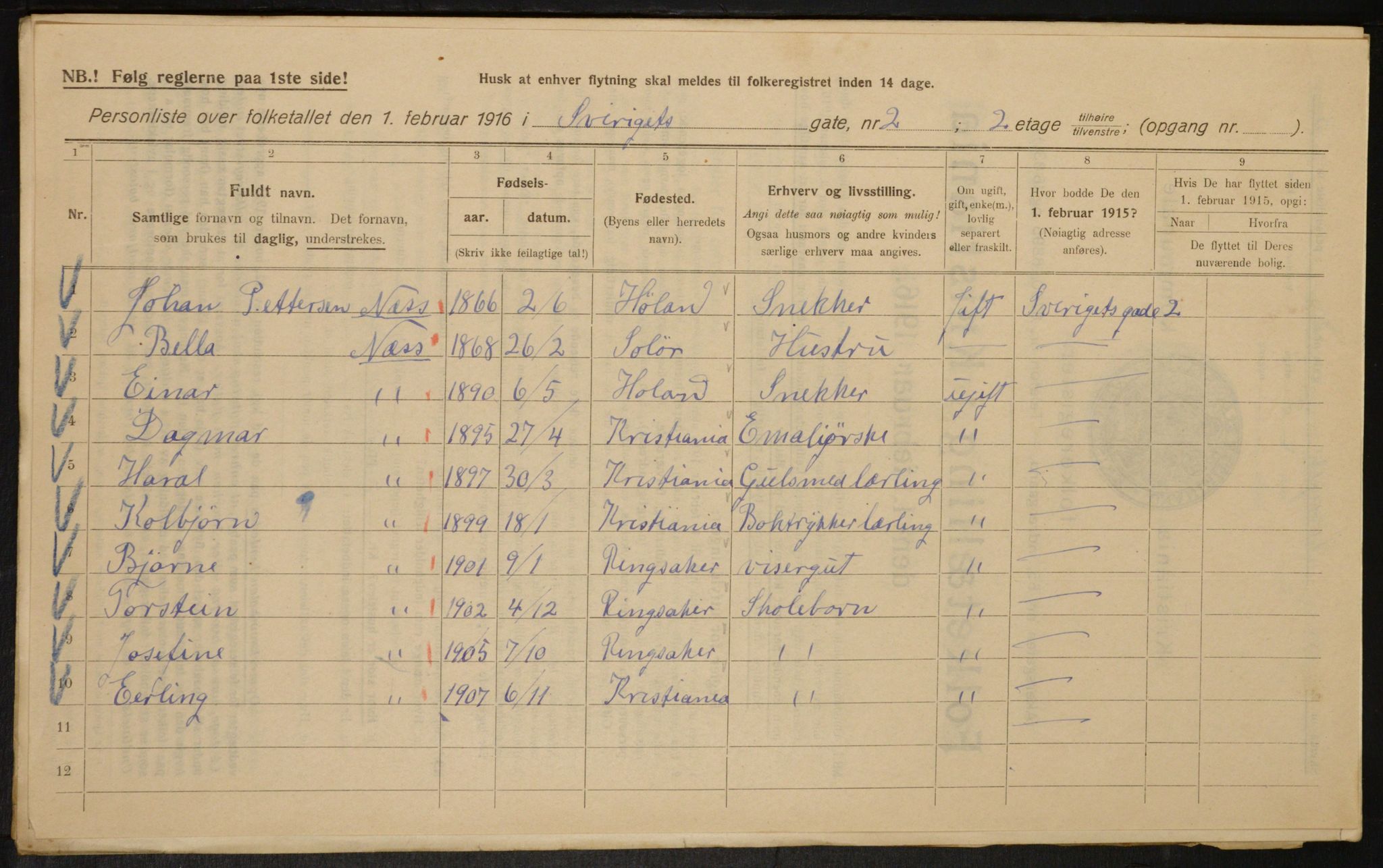 OBA, Municipal Census 1916 for Kristiania, 1916, p. 108742