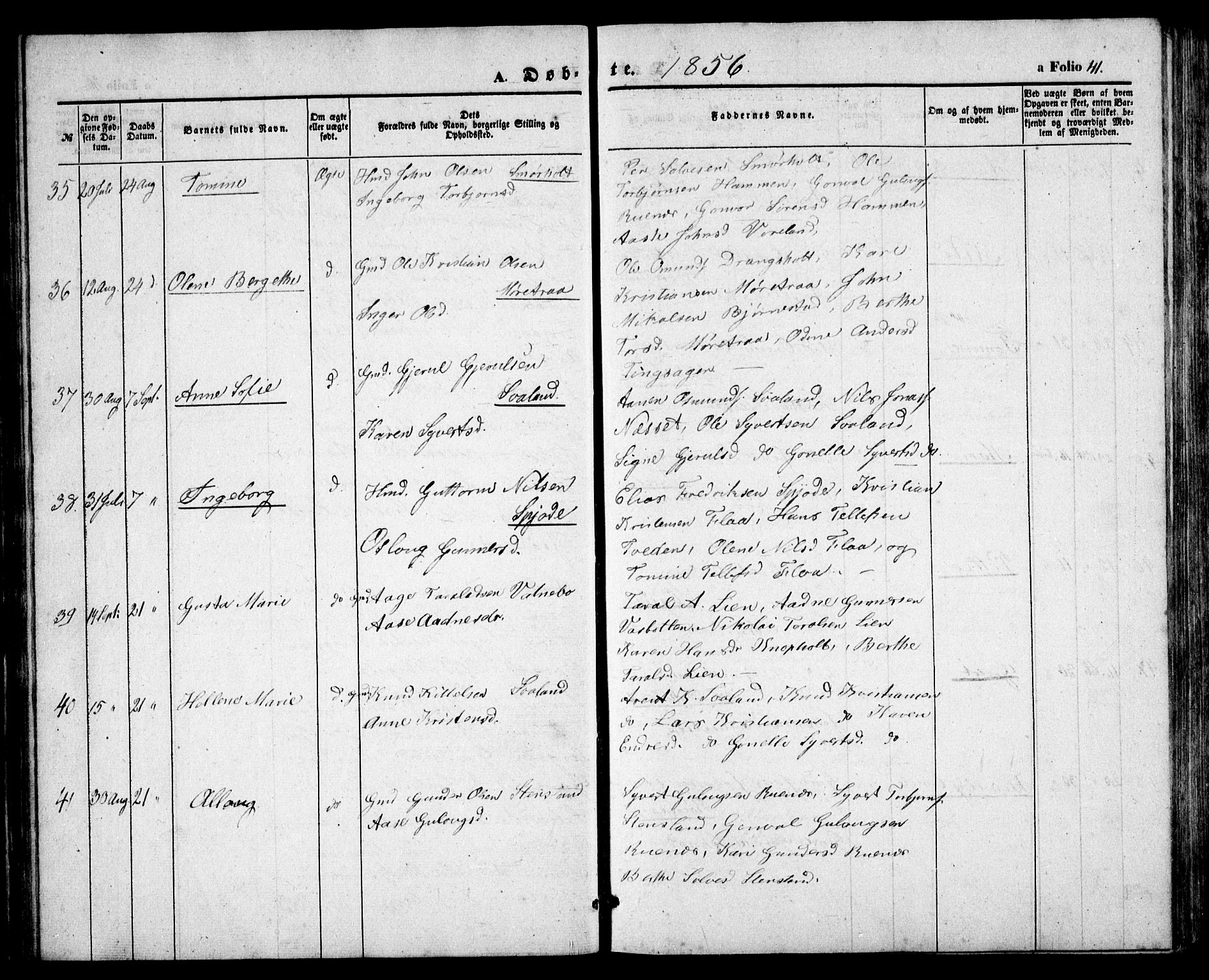 Birkenes sokneprestkontor, AV/SAK-1111-0004/F/Fb/L0002: Parish register (copy) no. B 2, 1849-1876, p. 41