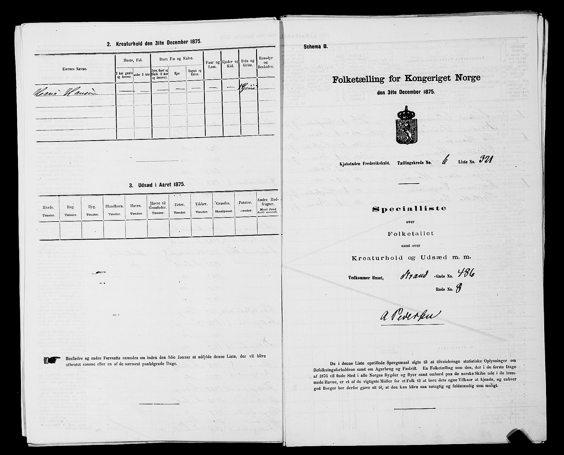 RA, 1875 census for 0101P Fredrikshald, 1875, p. 587