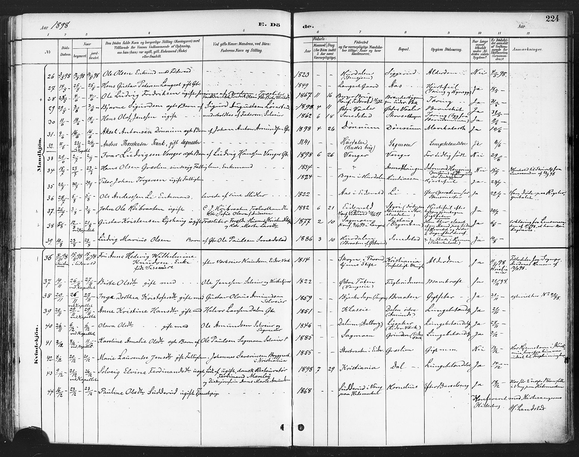 Eidsvoll prestekontor Kirkebøker, SAO/A-10888/F/Fa/L0004: Parish register (official) no. I 4, 1891-1900, p. 224