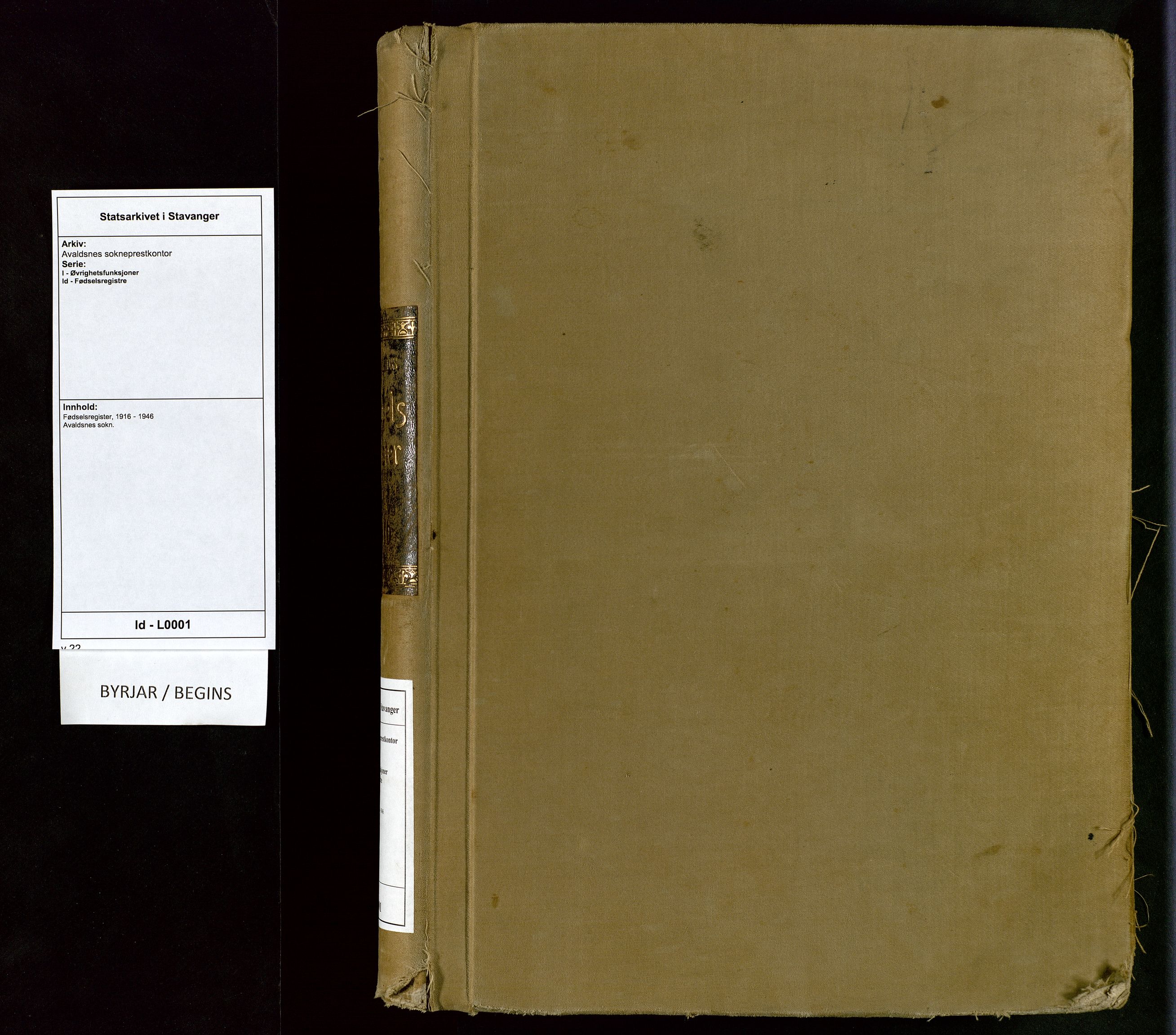 Avaldsnes sokneprestkontor, SAST/A -101851/I/Id/L0001: Birth register no. 1, 1916-1946