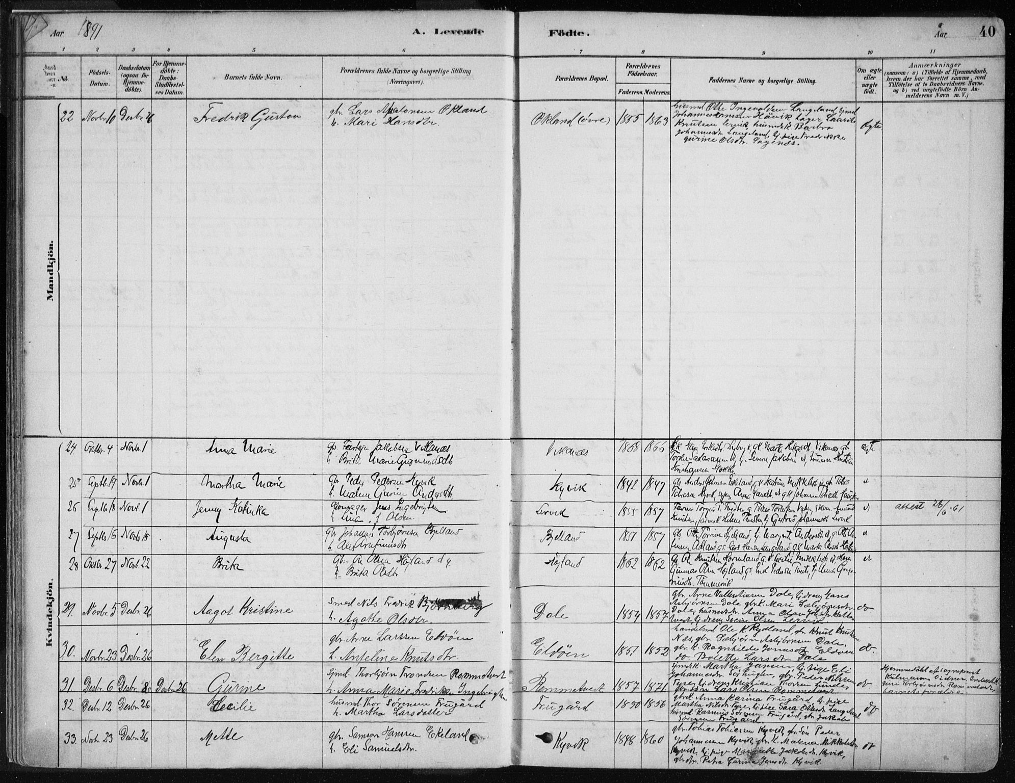 Stord sokneprestembete, AV/SAB-A-78201/H/Haa: Parish register (official) no. B 2, 1878-1913, p. 40