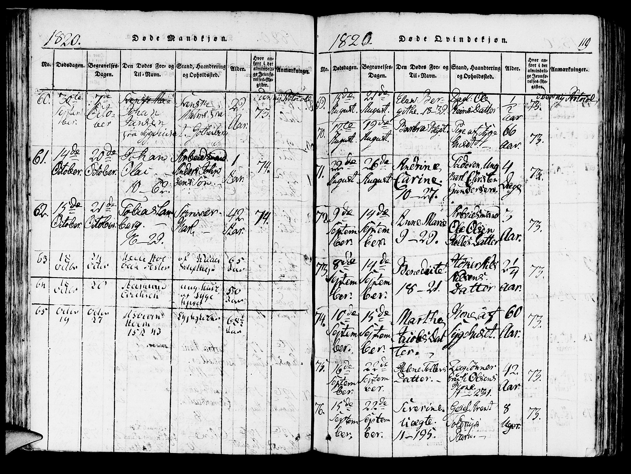 Domkirken sokneprestembete, AV/SAB-A-74801/H/Haa/L0010: Parish register (official) no. A 10, 1816-1821, p. 119