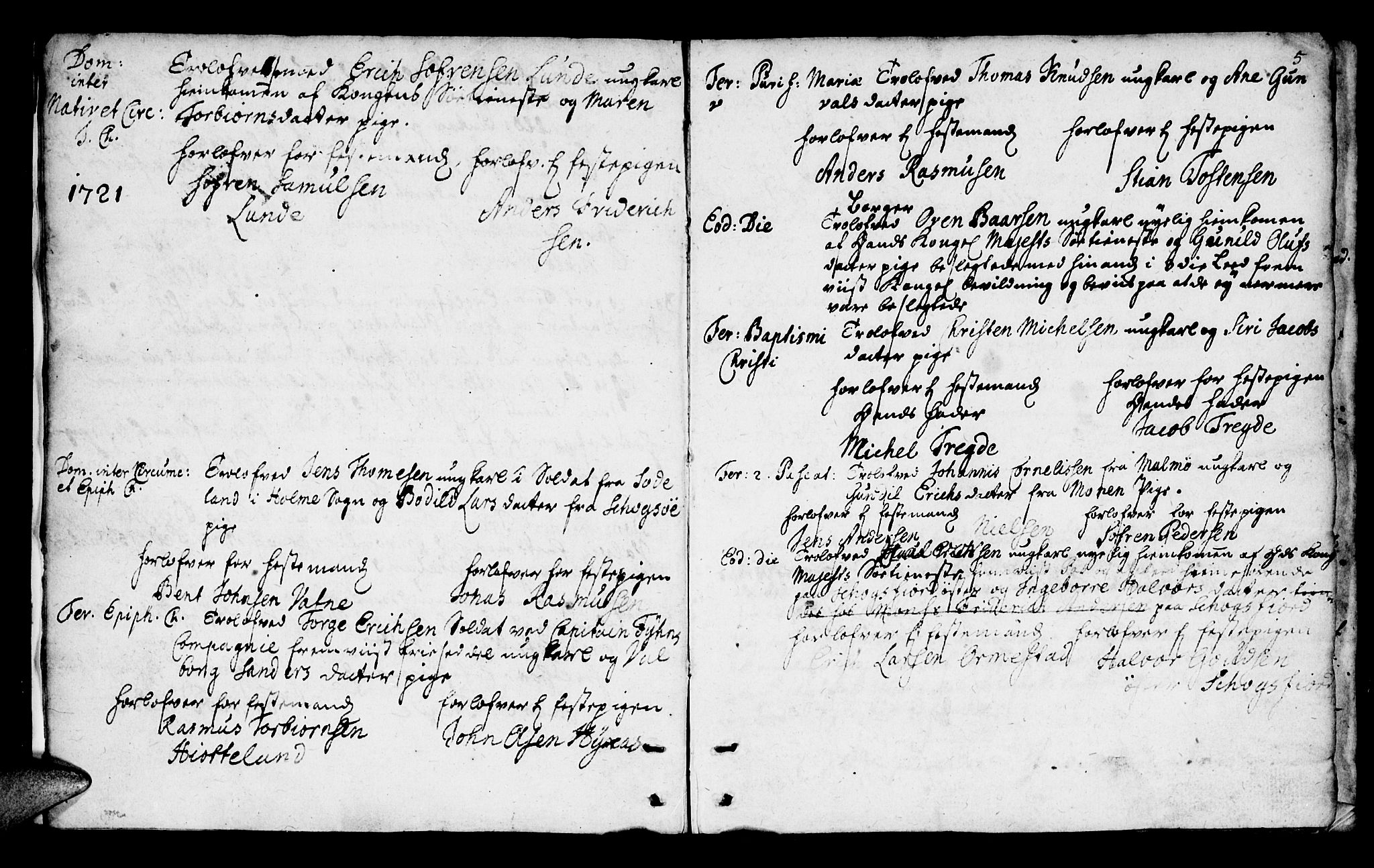 Mandal sokneprestkontor, AV/SAK-1111-0030/F/Fa/Faa/L0002: Parish register (official) no. A 2, 1720-1754, p. 5