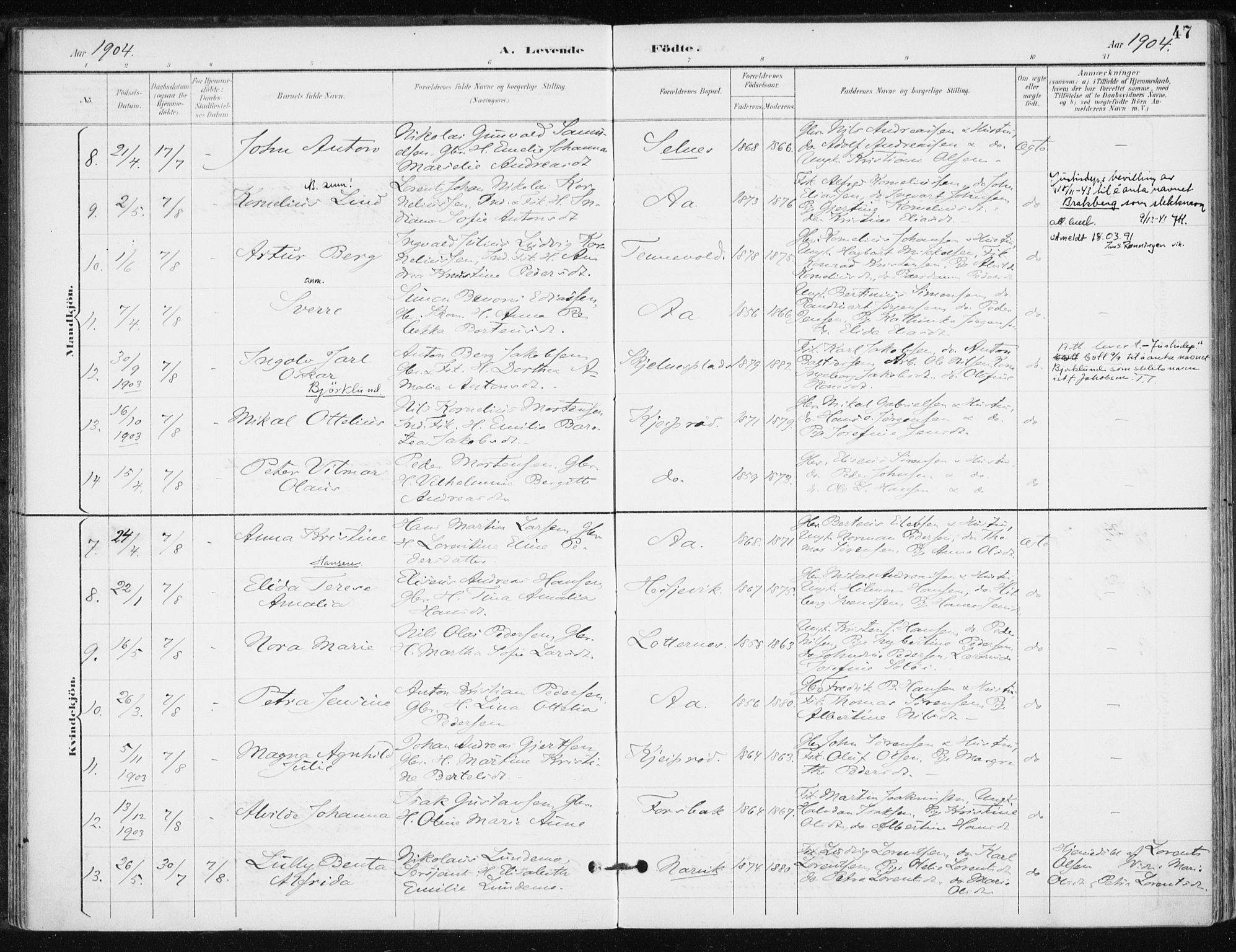 Salangen sokneprestembete, SATØ/S-1324/H/Ha/L0001kirke: Parish register (official) no. 1, 1893-1911, p. 47