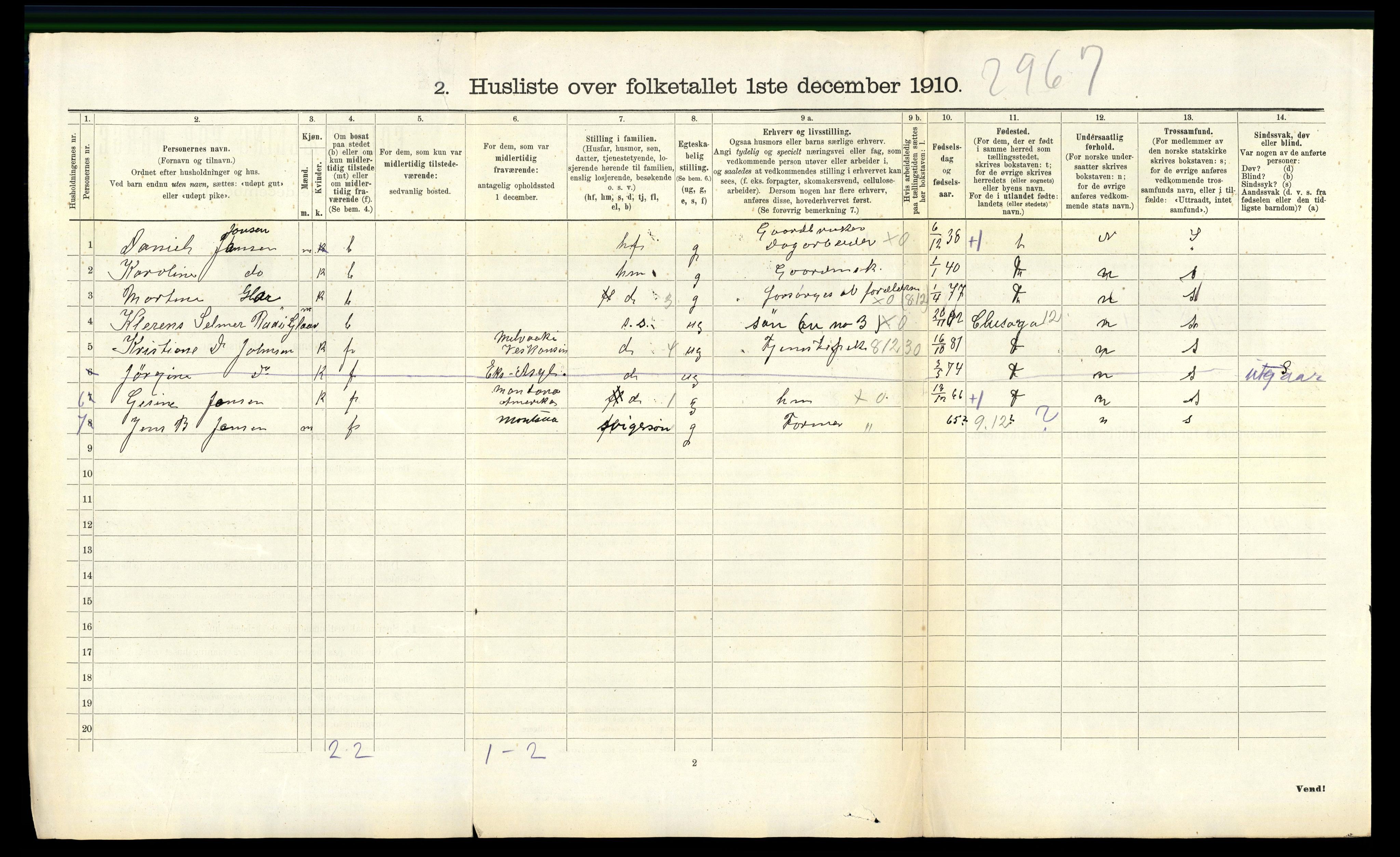 RA, 1910 census for Vanse, 1910, p. 1382