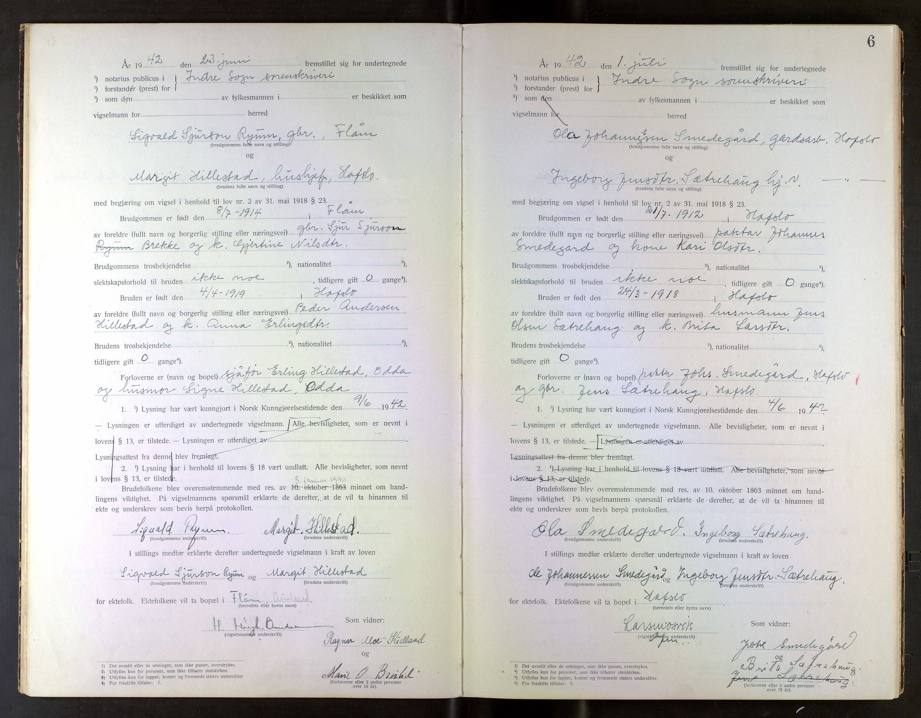 Indre Sogn tingrett, AV/SAB-A-3301/1/L/La/Laa/L0001: Vigselsbok Indre Sogn, 1938-1967, p. 6