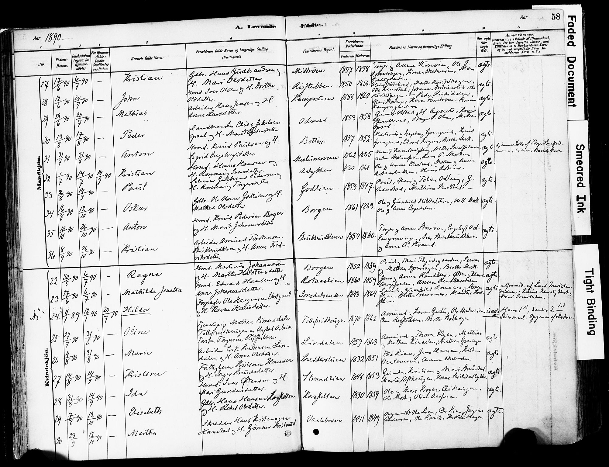 Ringebu prestekontor, AV/SAH-PREST-082/H/Ha/Haa/L0008: Parish register (official) no. 8, 1878-1898, p. 58