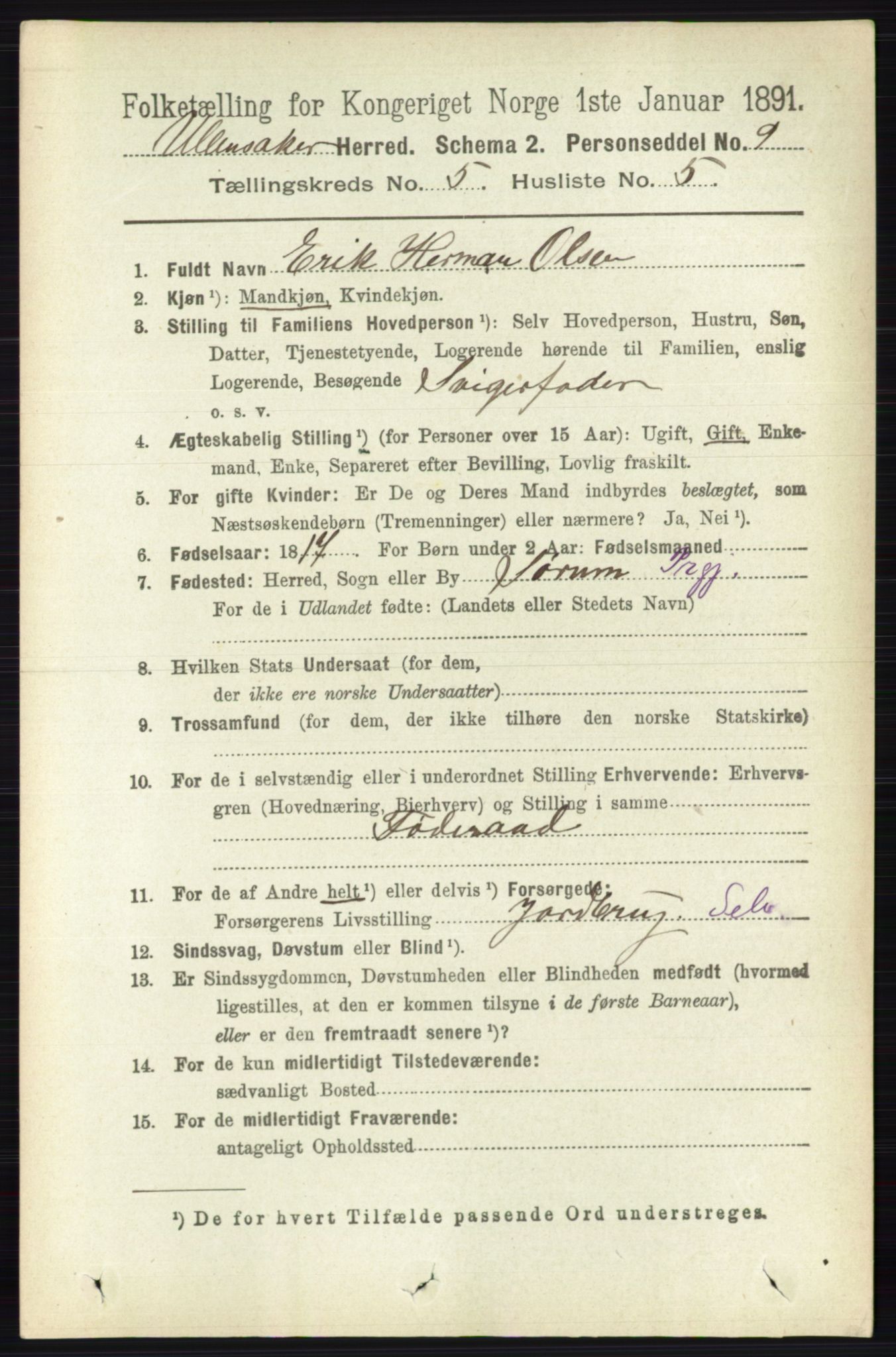 RA, 1891 census for 0235 Ullensaker, 1891, p. 2126