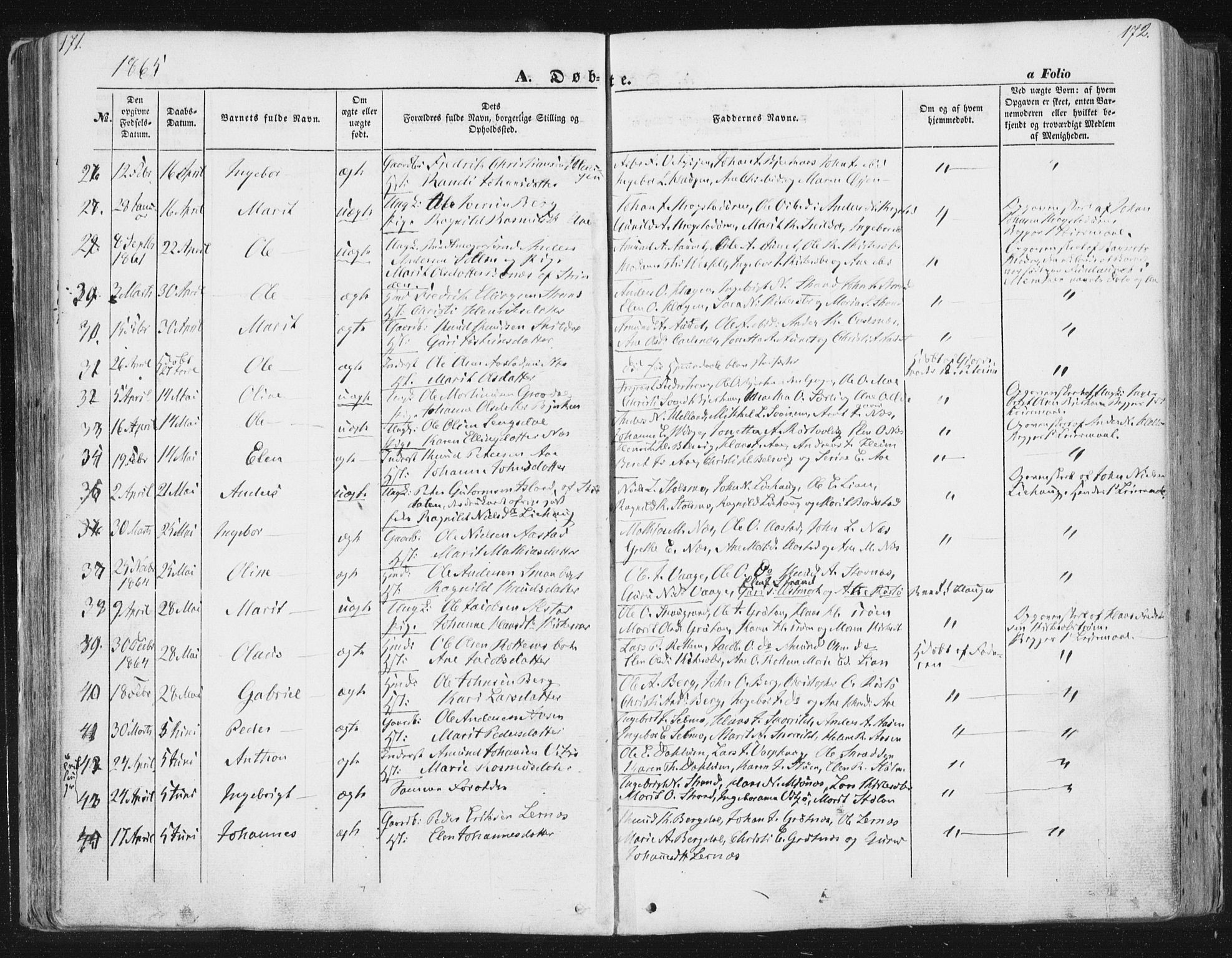 Ministerialprotokoller, klokkerbøker og fødselsregistre - Sør-Trøndelag, AV/SAT-A-1456/630/L0494: Parish register (official) no. 630A07, 1852-1868, p. 171-172