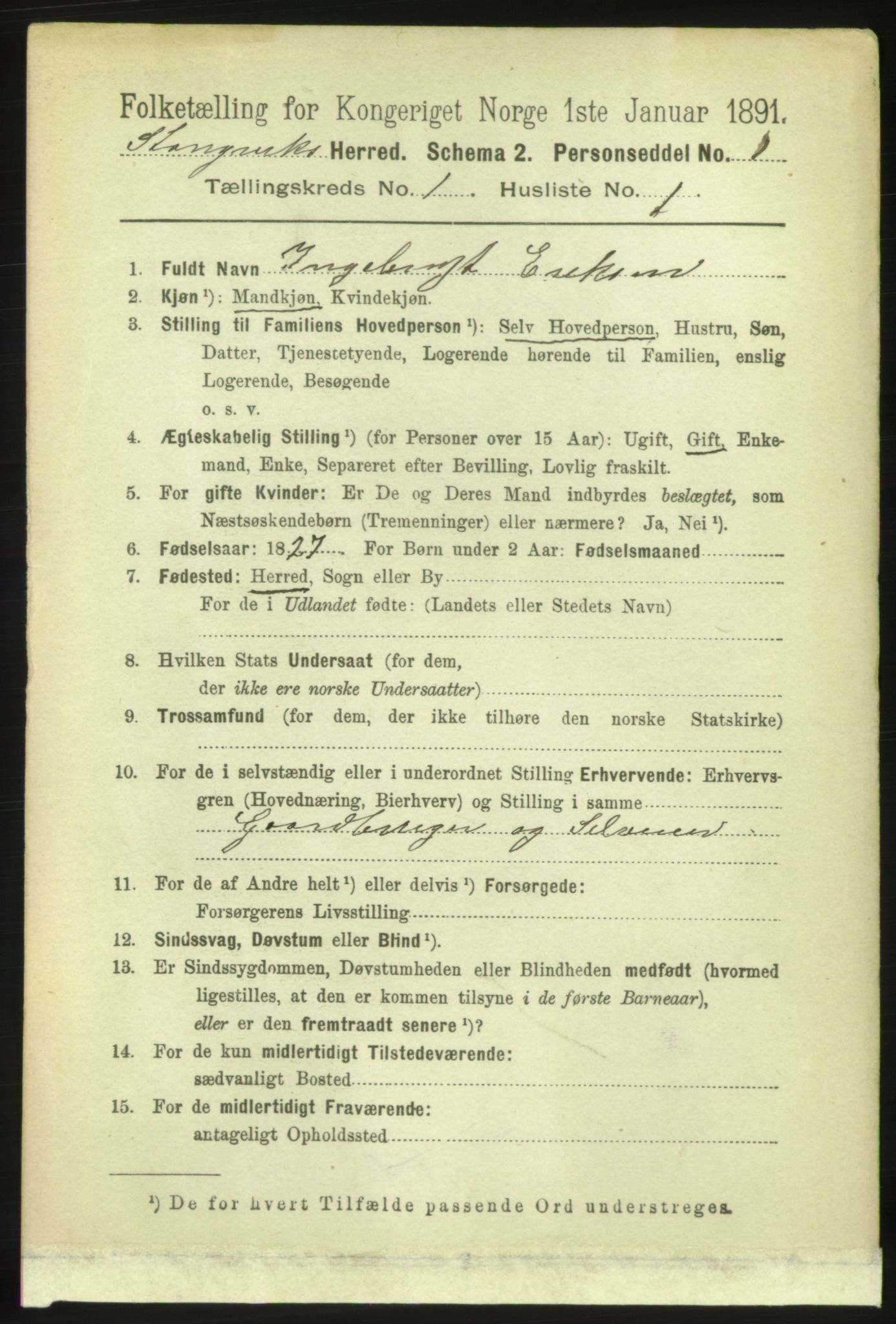 RA, 1891 census for 1564 Stangvik, 1891, p. 94