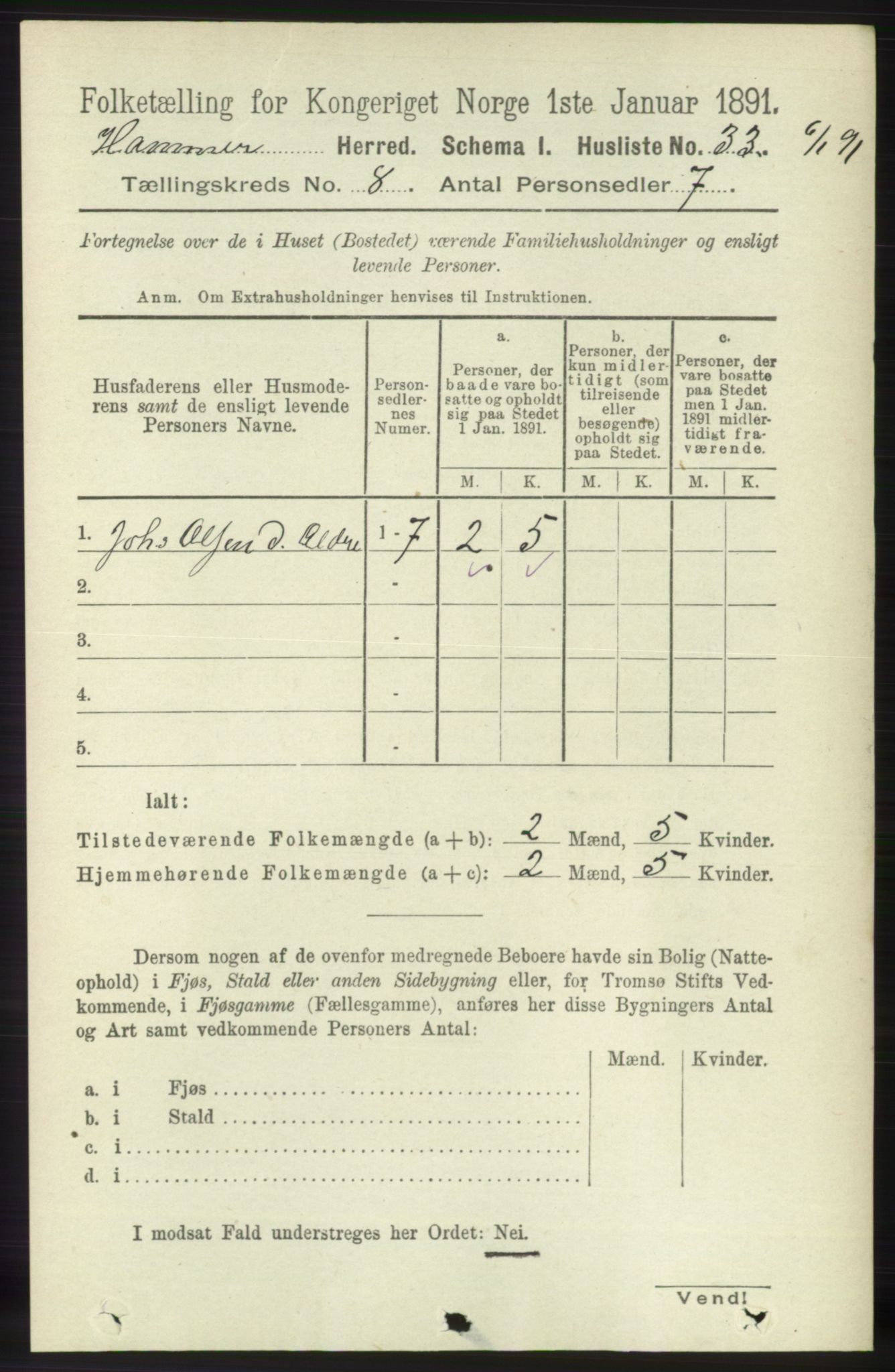 RA, 1891 census for 1254 Hamre, 1891, p. 1996