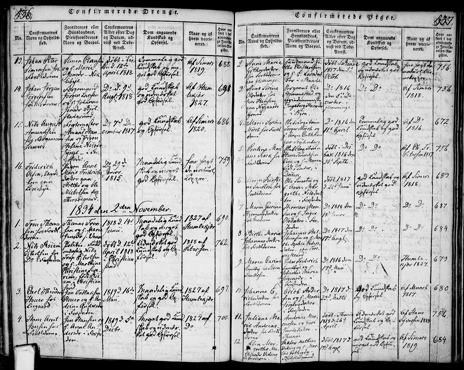 Glemmen prestekontor Kirkebøker, SAO/A-10908/F/Fa/L0004: Parish register (official) no. 4, 1816-1838, p. 536-537