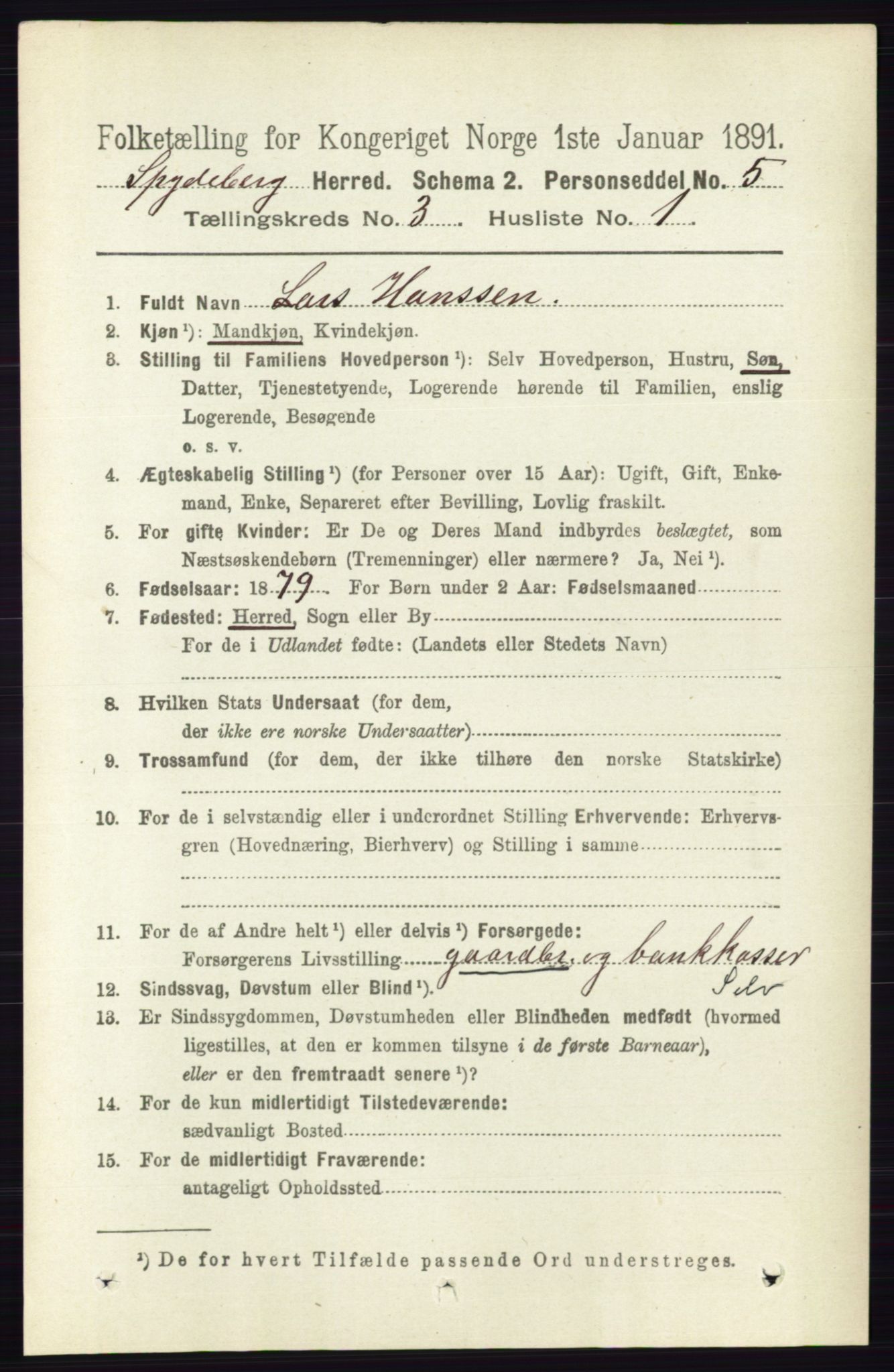 RA, 1891 census for 0123 Spydeberg, 1891, p. 1231