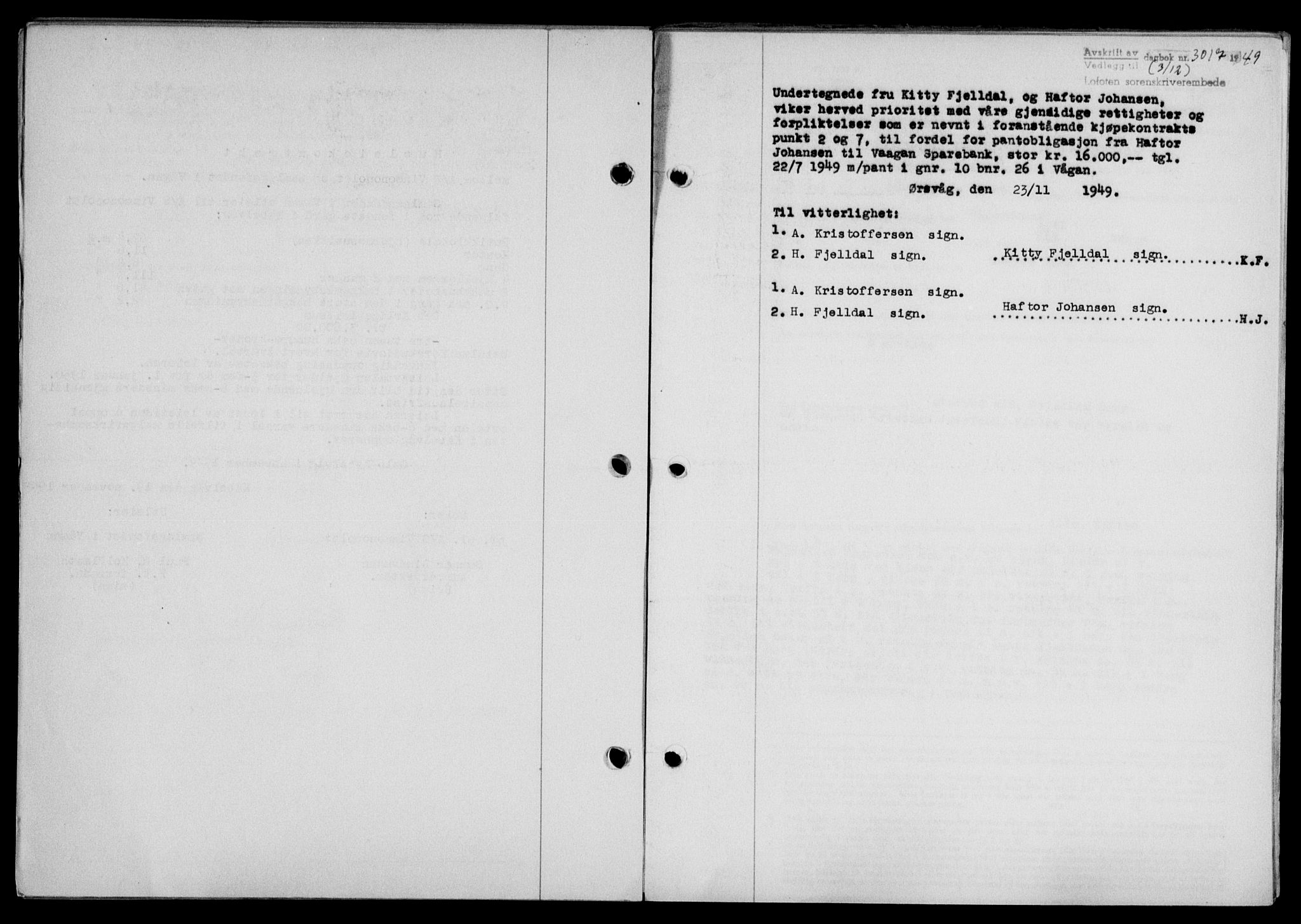 Lofoten sorenskriveri, SAT/A-0017/1/2/2C/L0022a: Mortgage book no. 22a, 1949-1950, Diary no: : 3017/1949