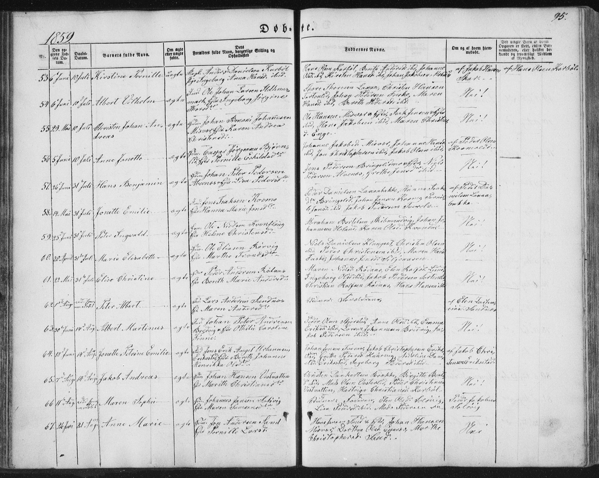Ministerialprotokoller, klokkerbøker og fødselsregistre - Nordland, SAT/A-1459/852/L0738: Parish register (official) no. 852A08, 1849-1865, p. 95