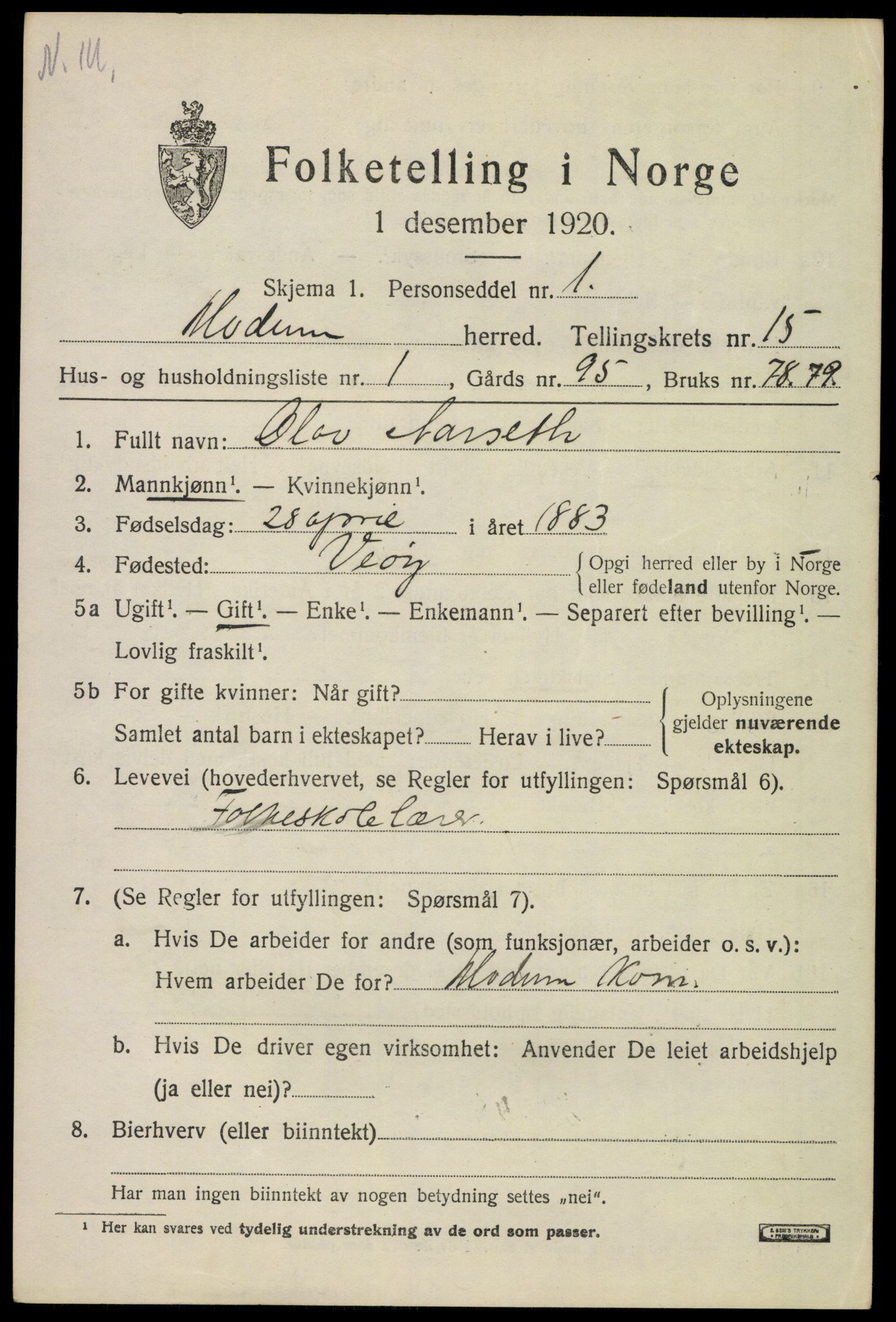 SAKO, 1920 census for Modum, 1920, p. 17959