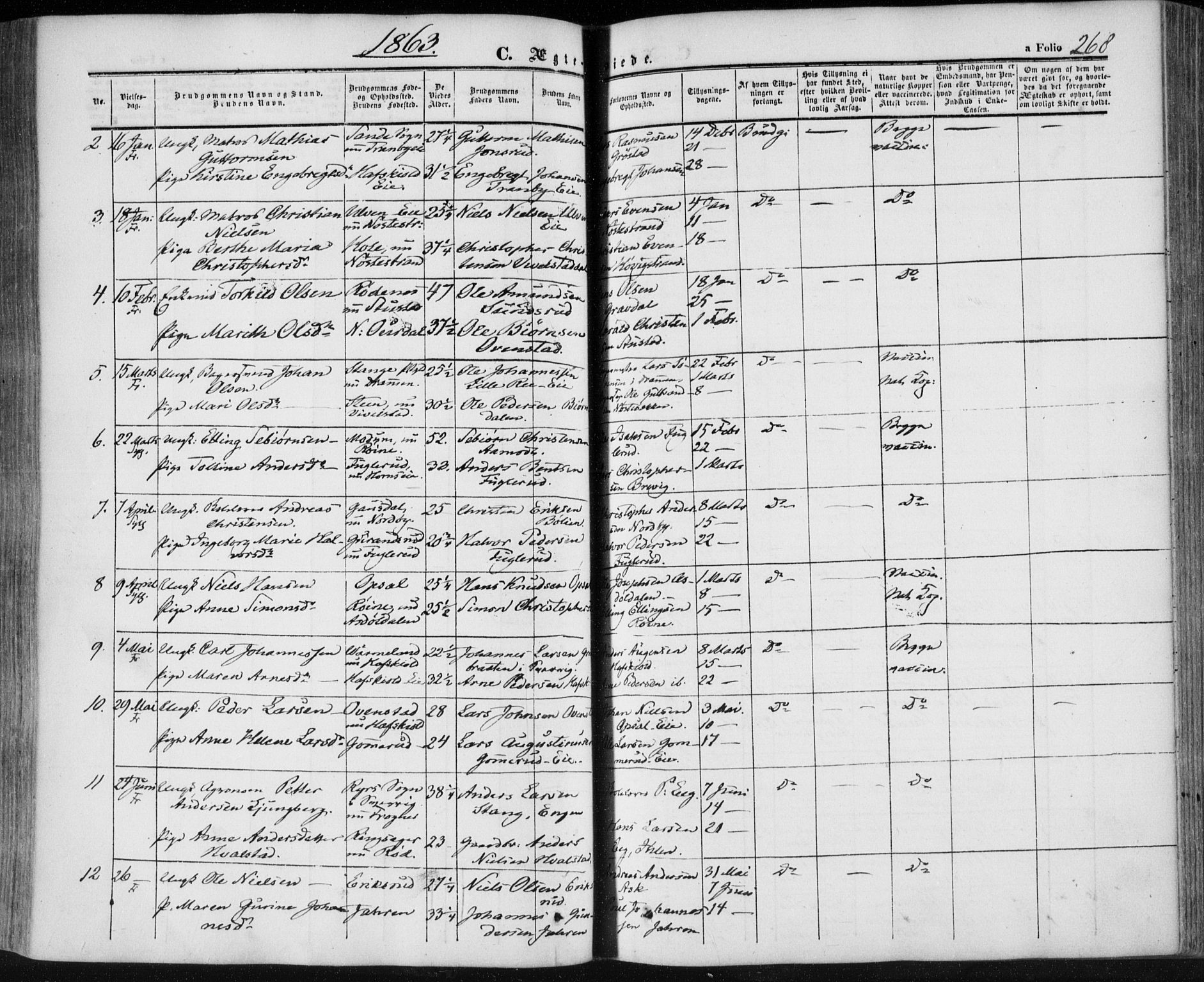 Lier kirkebøker, SAKO/A-230/F/Fa/L0012: Parish register (official) no. I 12, 1854-1864, p. 268