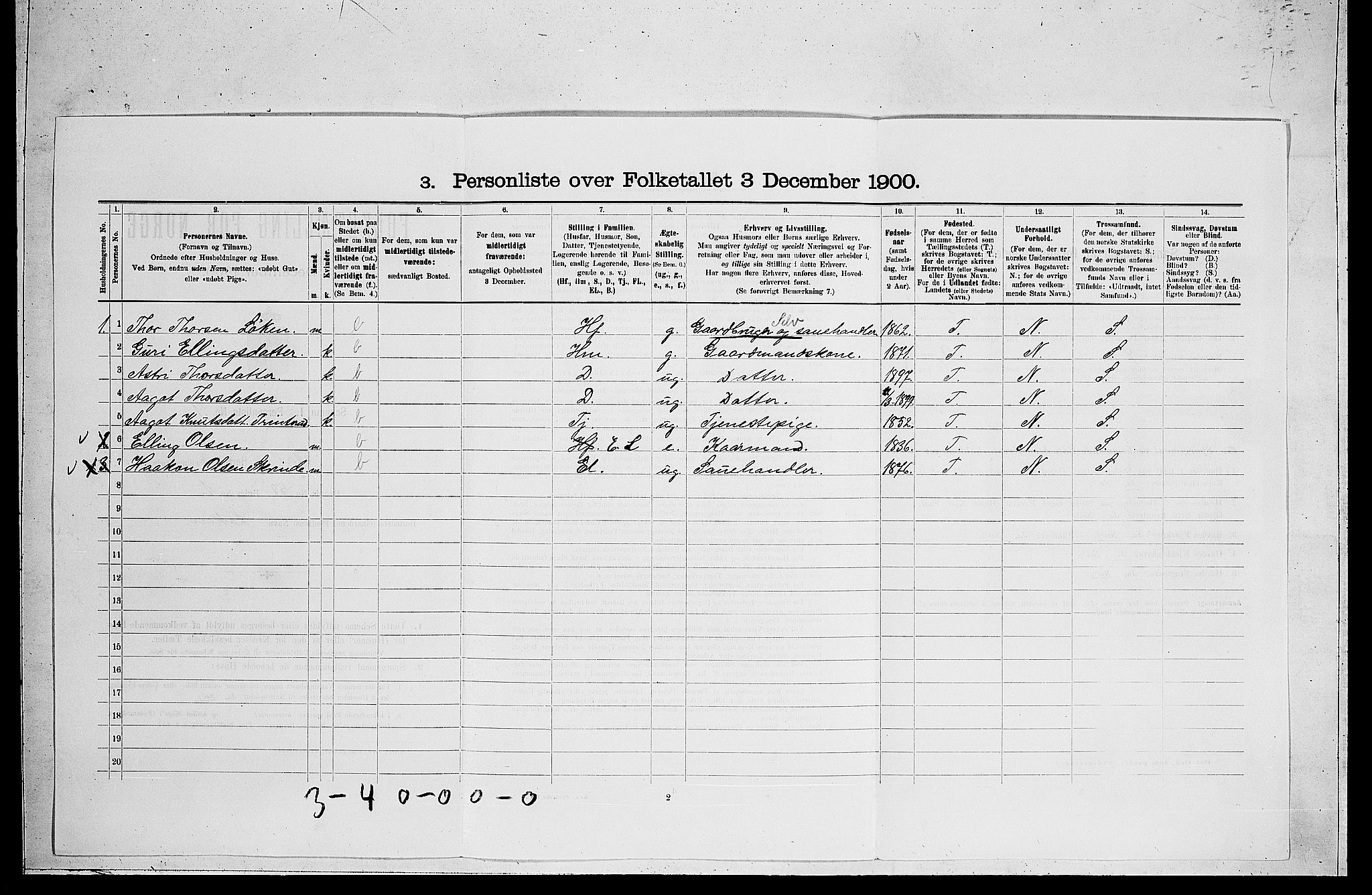 RA, 1900 census for Ål, 1900, p. 702
