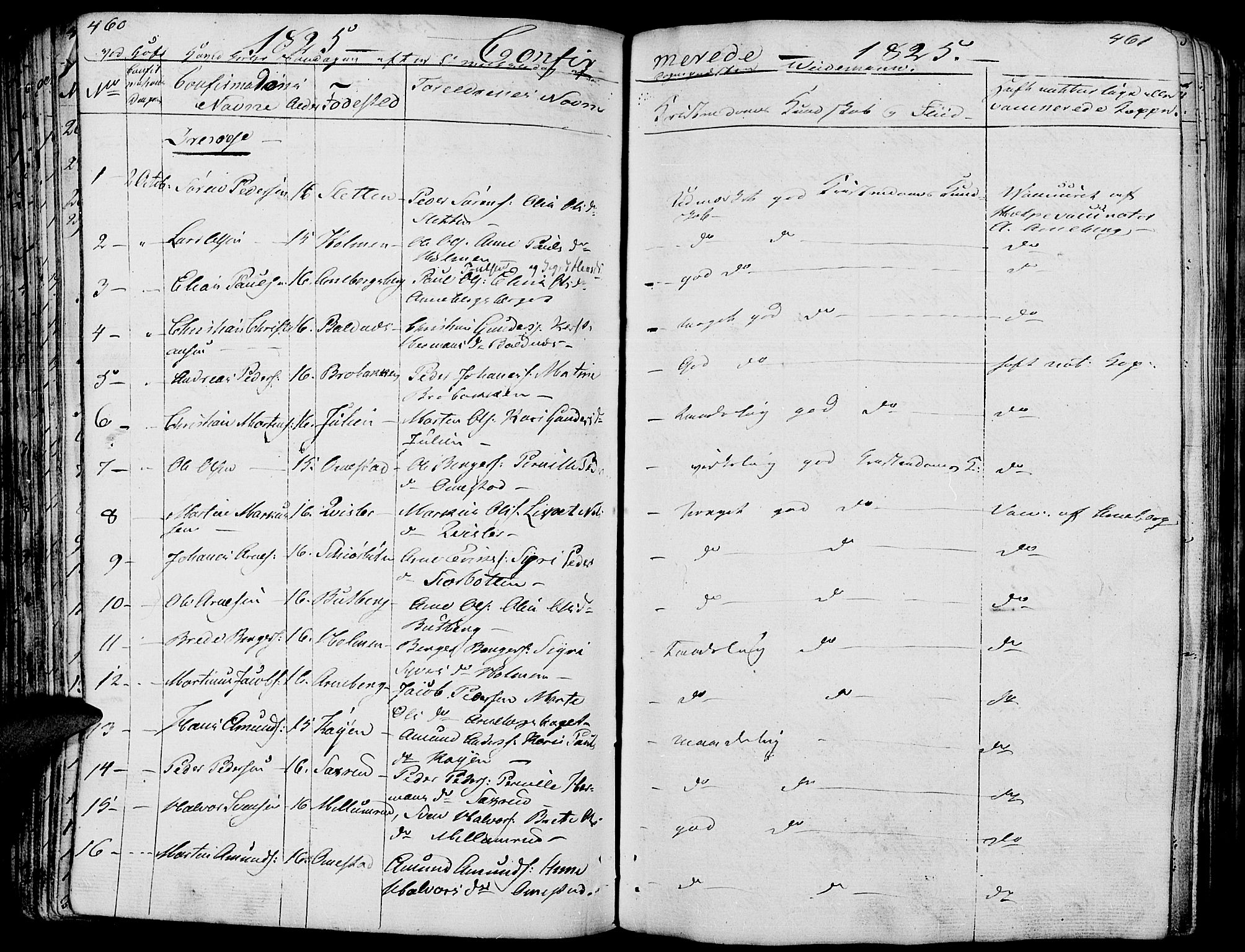 Hof prestekontor, SAH/PREST-038/H/Ha/Haa/L0006: Parish register (official) no. 6, 1822-1841, p. 460-461