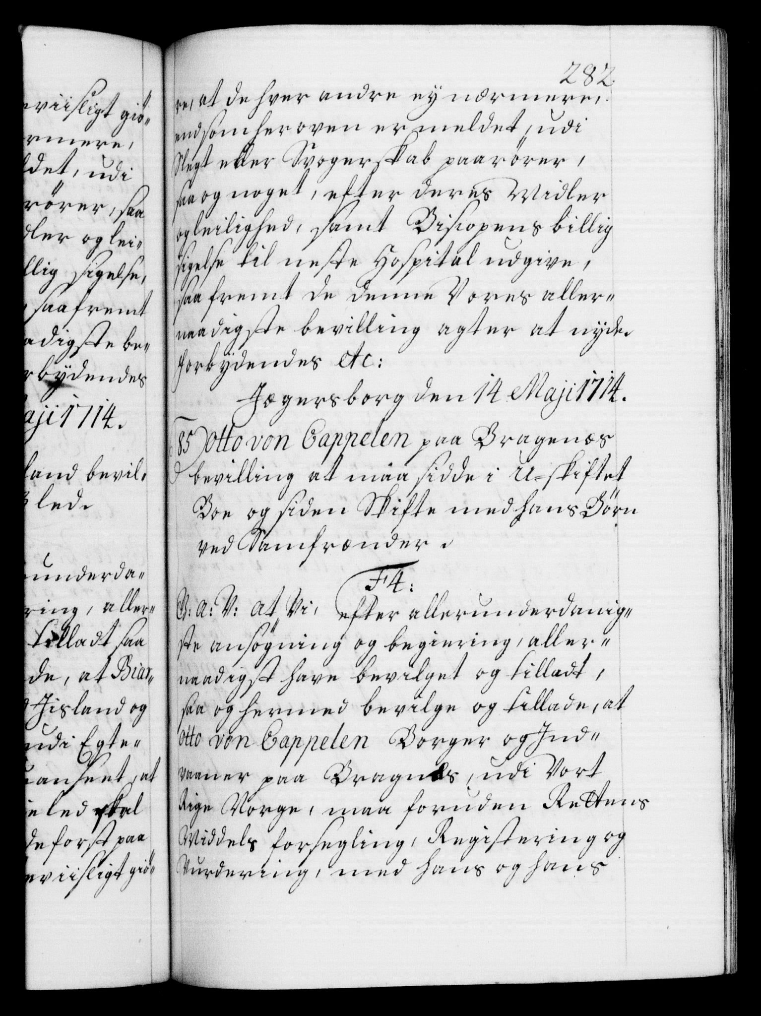 Danske Kanselli 1572-1799, AV/RA-EA-3023/F/Fc/Fca/Fcaa/L0021: Norske registre, 1712-1715, p. 282a