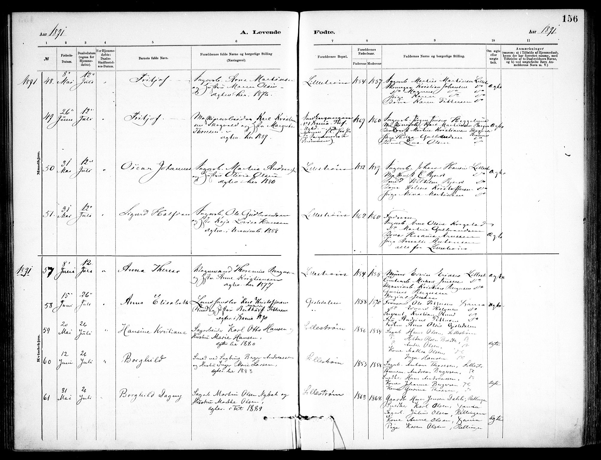 Skedsmo prestekontor Kirkebøker, SAO/A-10033a/F/Fa/L0013: Parish register (official) no. I 13, 1883-1891, p. 156