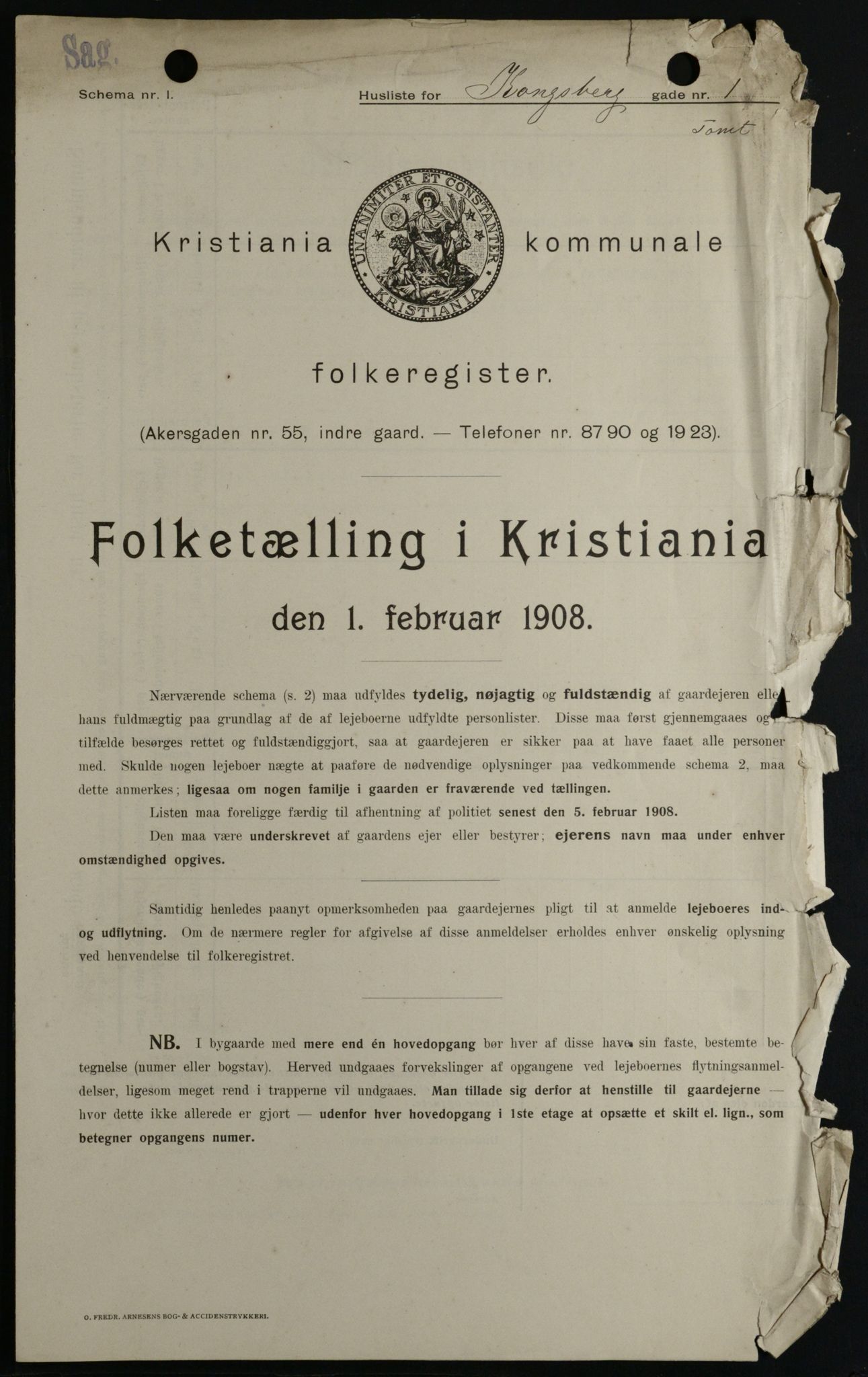 OBA, Municipal Census 1908 for Kristiania, 1908, p. 47131