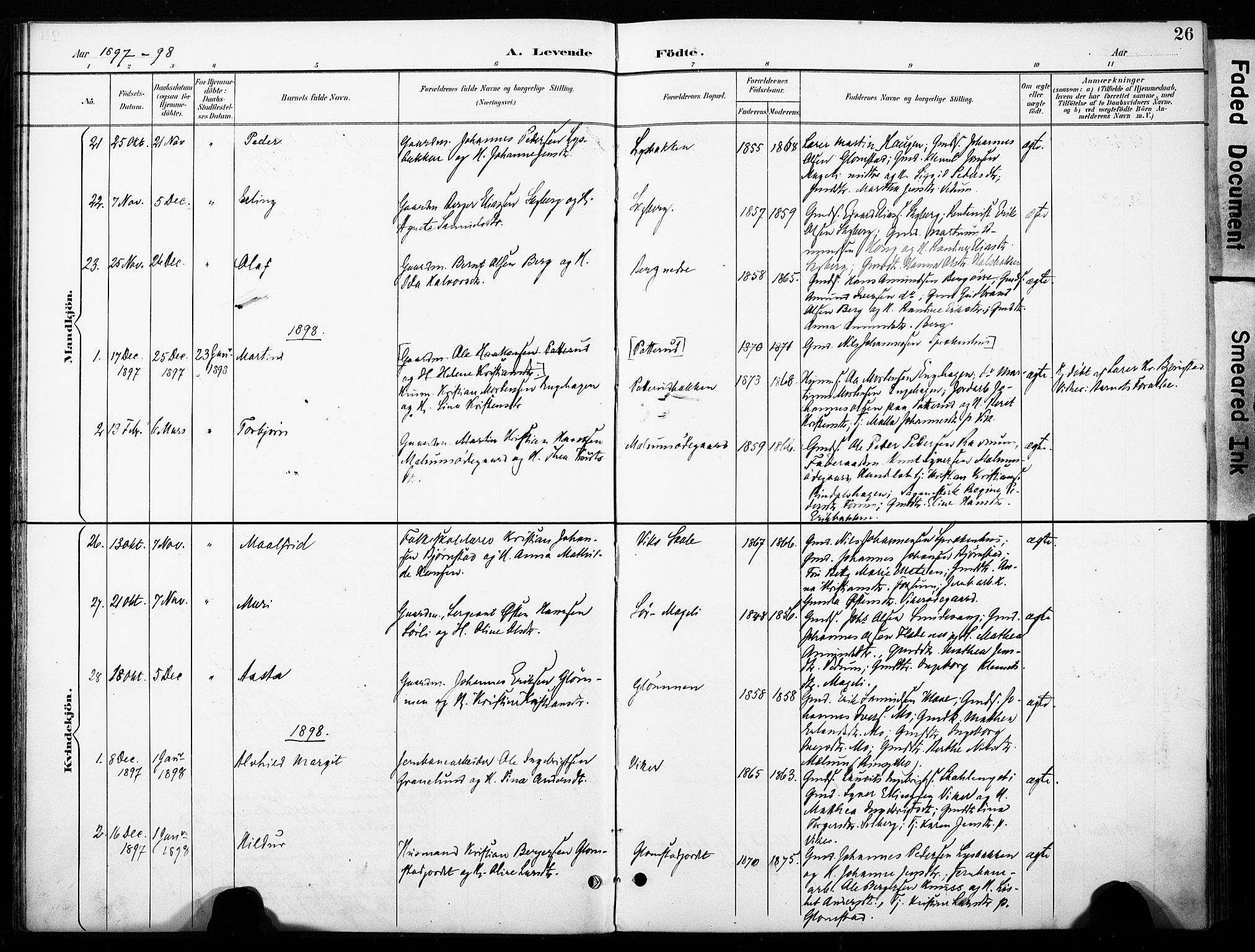 Øyer prestekontor, AV/SAH-PREST-084/H/Ha/Haa/L0011: Parish register (official) no. 11, 1894-1905, p. 26